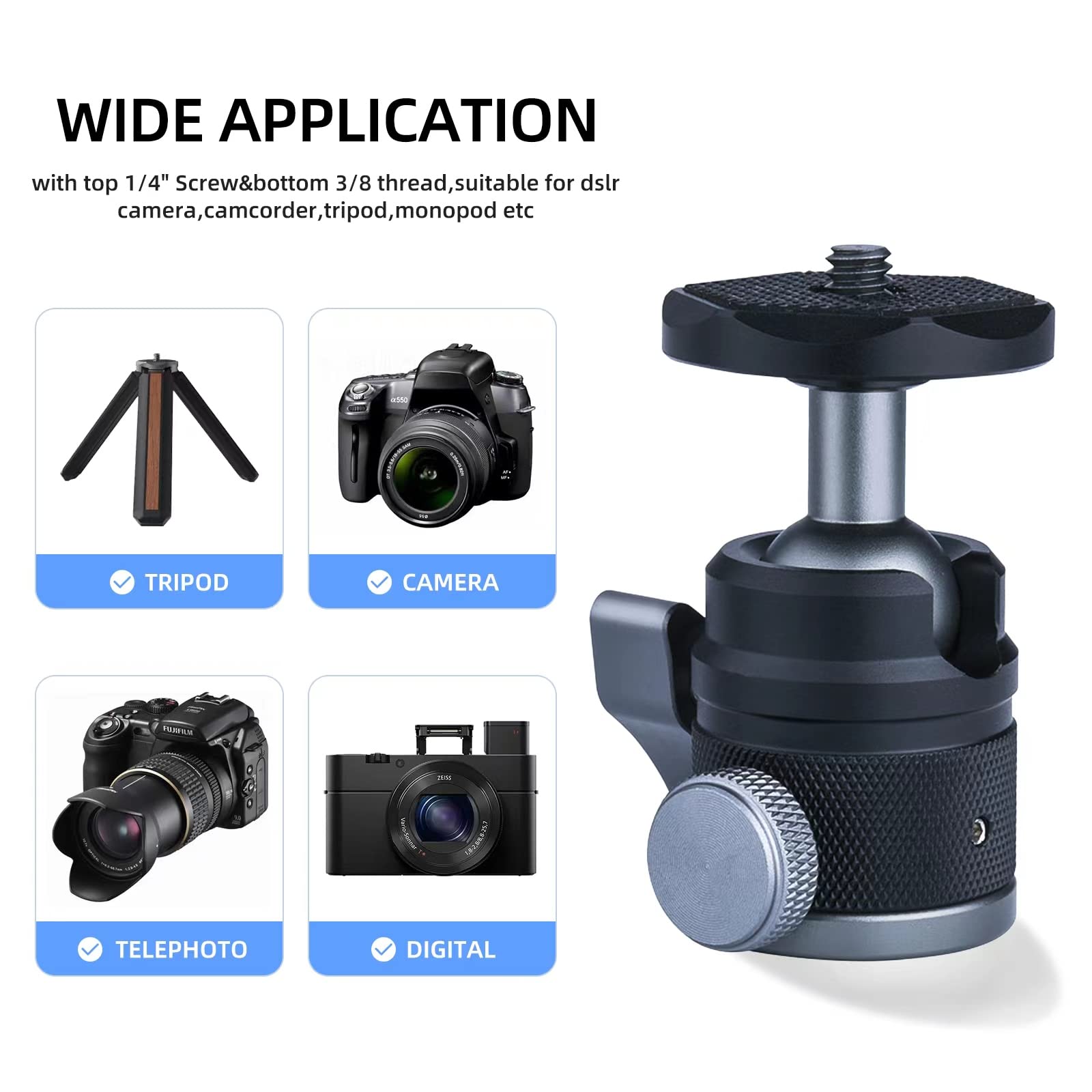 360° Rotatable Aluminum Mini Ball Head with 1/4