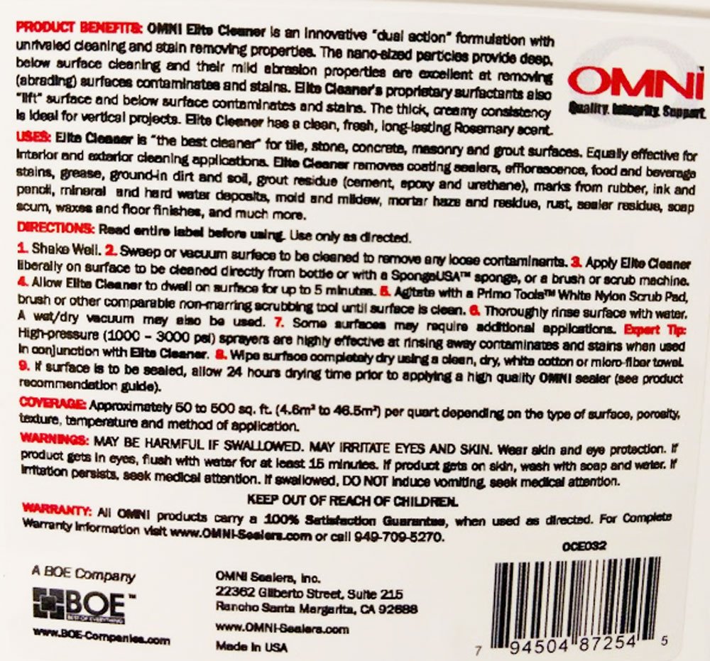 Omni Elite Tile Cleaner Quart - Powerful Stain Remover for Ceramic, Porcelain & Grout - Perfect for Bathrooms, Kitchens & Floors