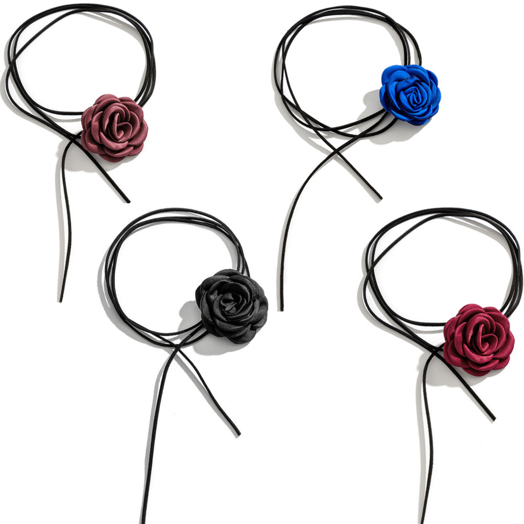 Rose Phantom Flower Suede Choker Necklace | Gothic Victorian Costume Jewelry | Perfect for Halloween, Cosplay & Vintage Fashion Outfits