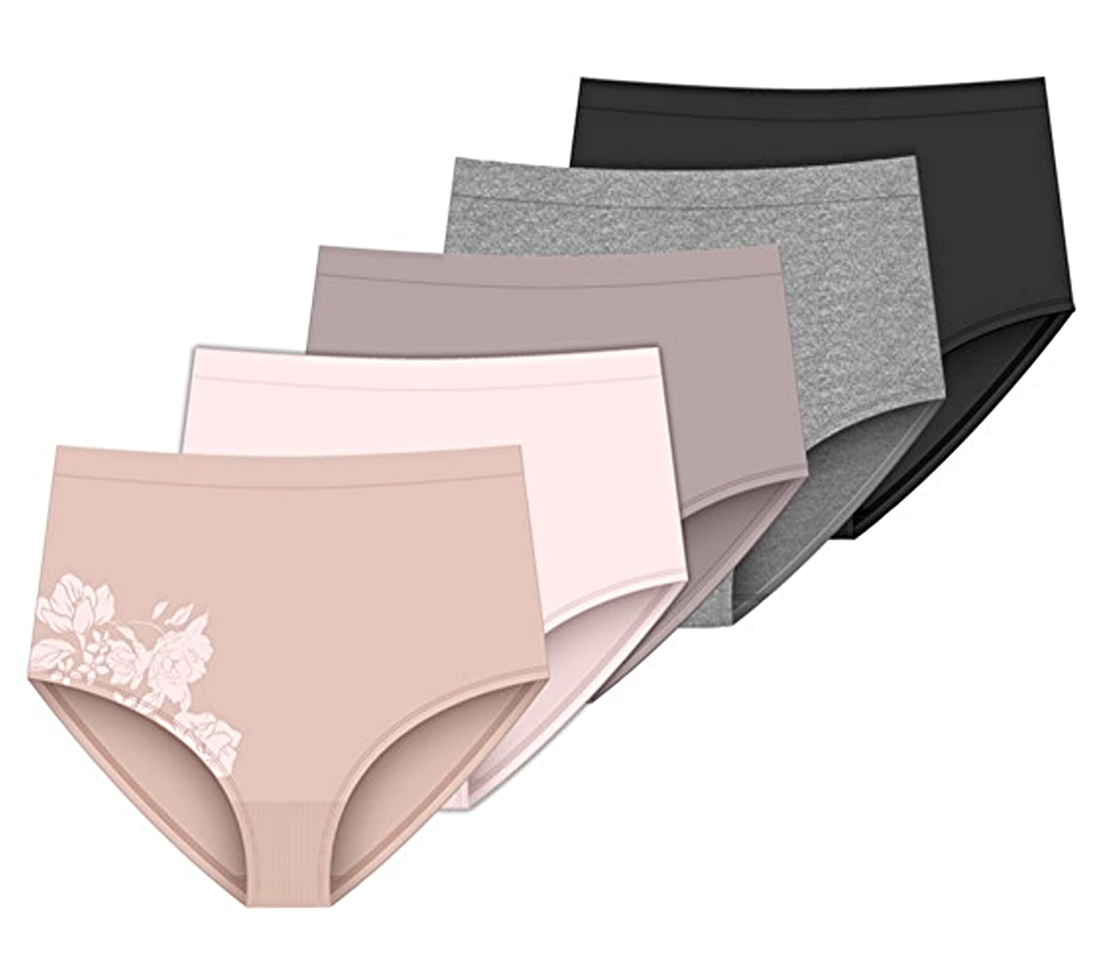 Delta Burke Seamless Brief Panties 5-Pack - Comfortable Cotton Underwear for Women, No Show Panty Set for Everyday Wear, Workout & Travel