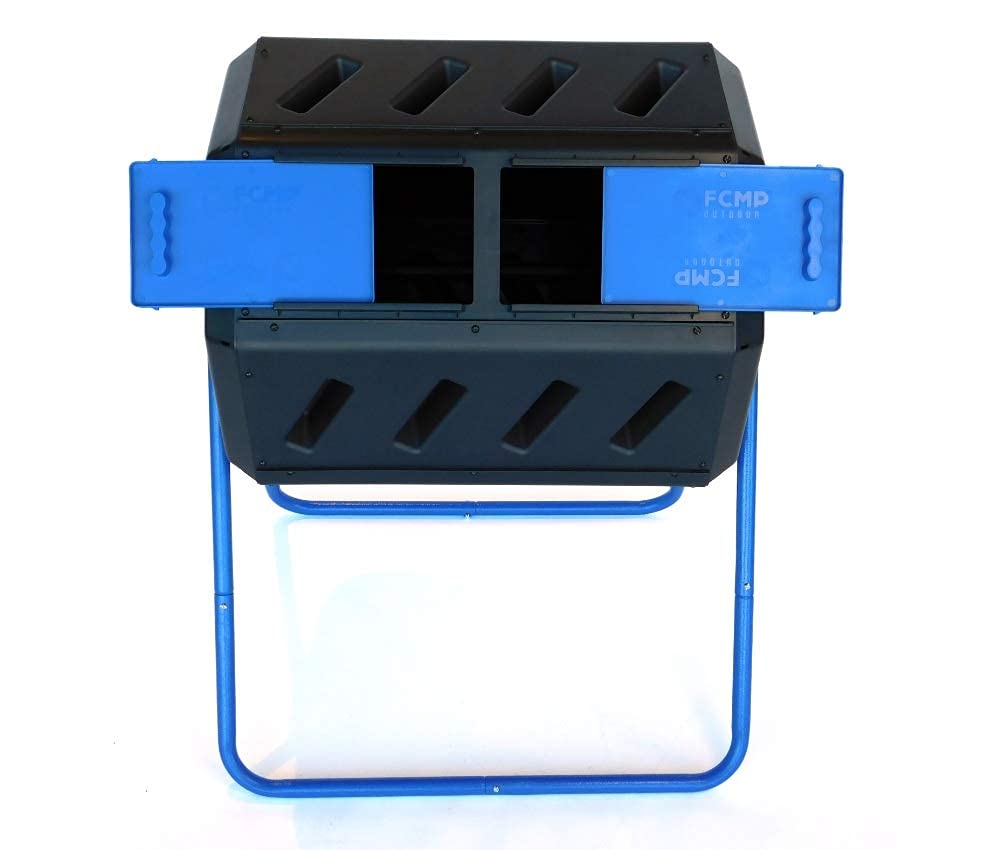 FCMP Outdoor IM4000-DD Dual Chamber Tumbling Composter with Double Doors - 37 Gallon (140L) Blue Compost Bin | Canadian-Made 100% Recycled Resin | Perfect for Backyard, Garden & Organic Waste Recycling