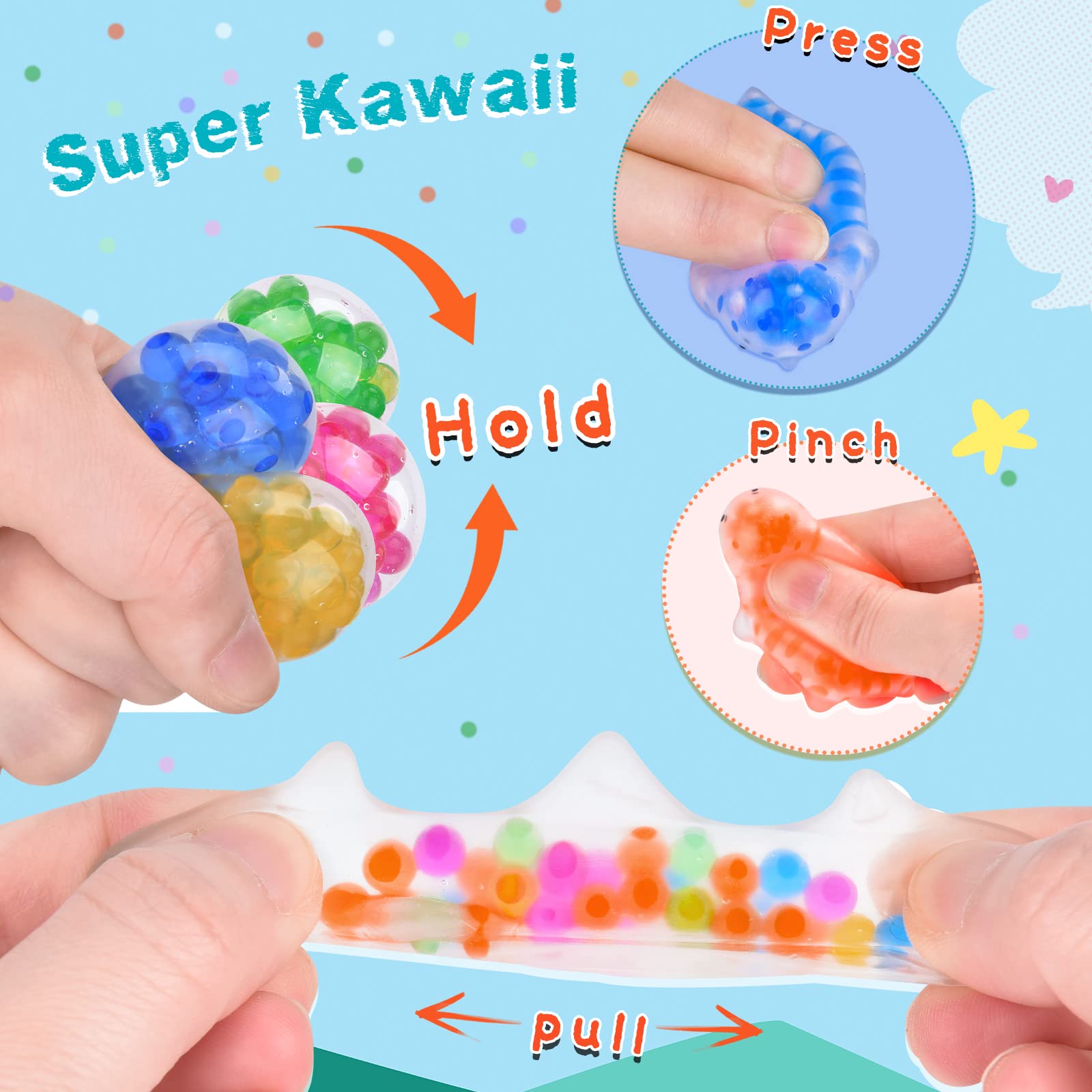 48-Piece Squishy Stress Relief Balls - Soft Silicone Squeeze Toys for Kids & Adults - Non-Toxic Kawaii Birthday Gifts, Classroom Prizes, Piñata Fillers - Perfect for Anxiety Relief, Party Favors & Sensory Play
