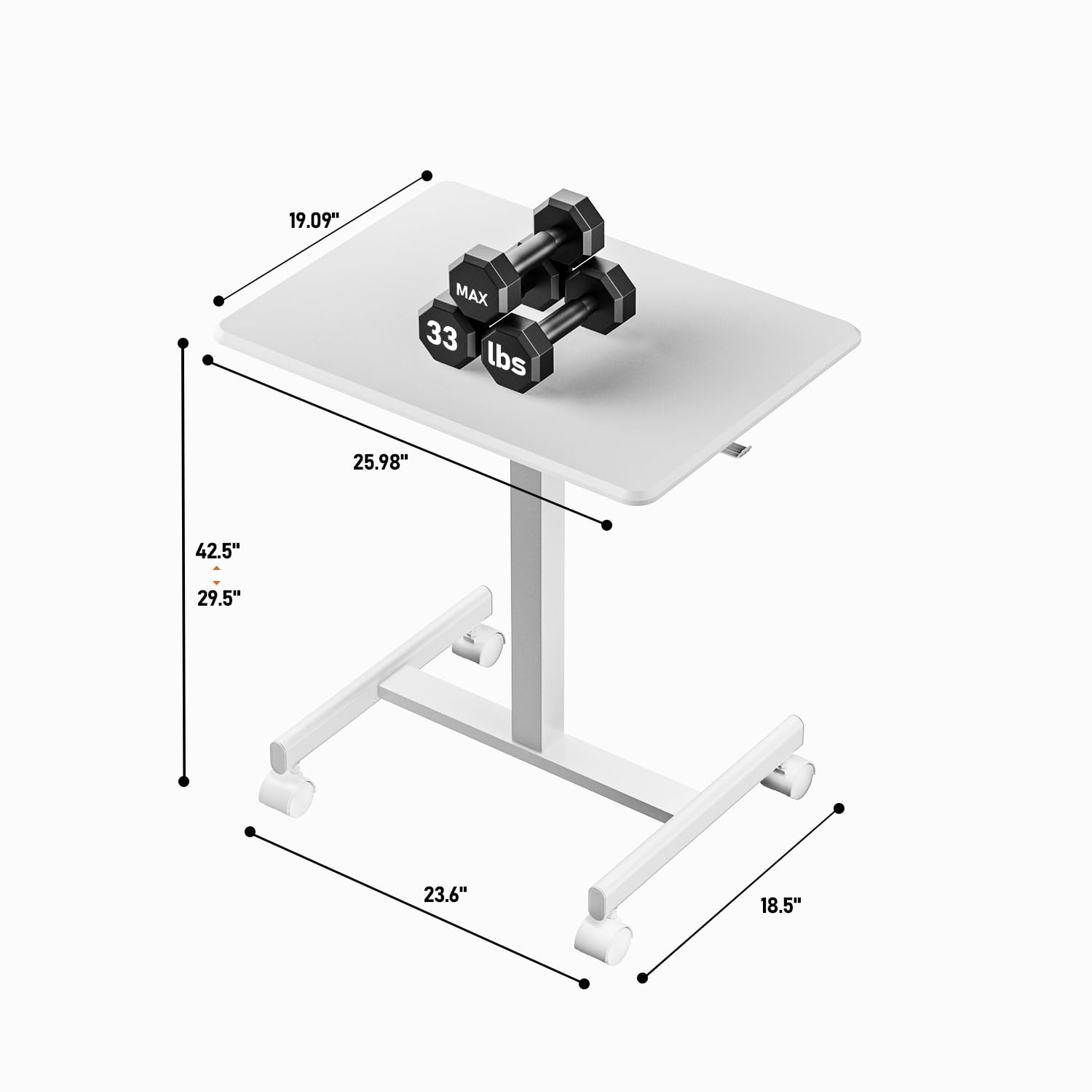 Adjustable Height Mobile Standing Desk with Lockable Wheels & Hook - Portable Rolling Laptop Desk for Home Office & Hospital Use - Perfect for Sit-Stand Workstations, Telemedicine Carts & Mobile Workstations