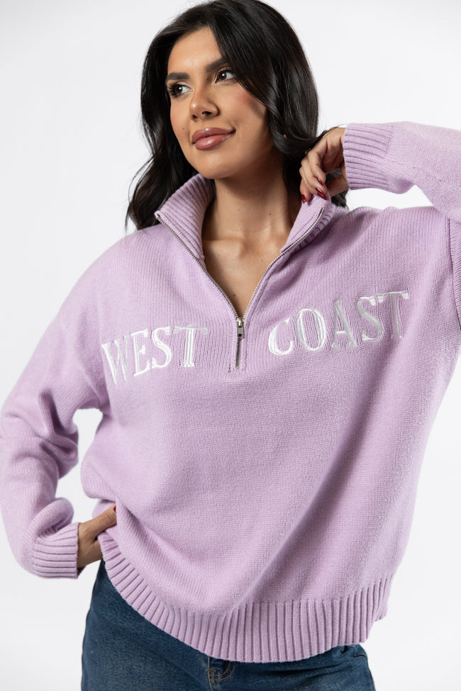 Purple West Coast Quarter Zip Sweater - Soft Pullover for Men & Women | Perfect for Casual Outfits, Outdoor Activities & Streetwear Fashion