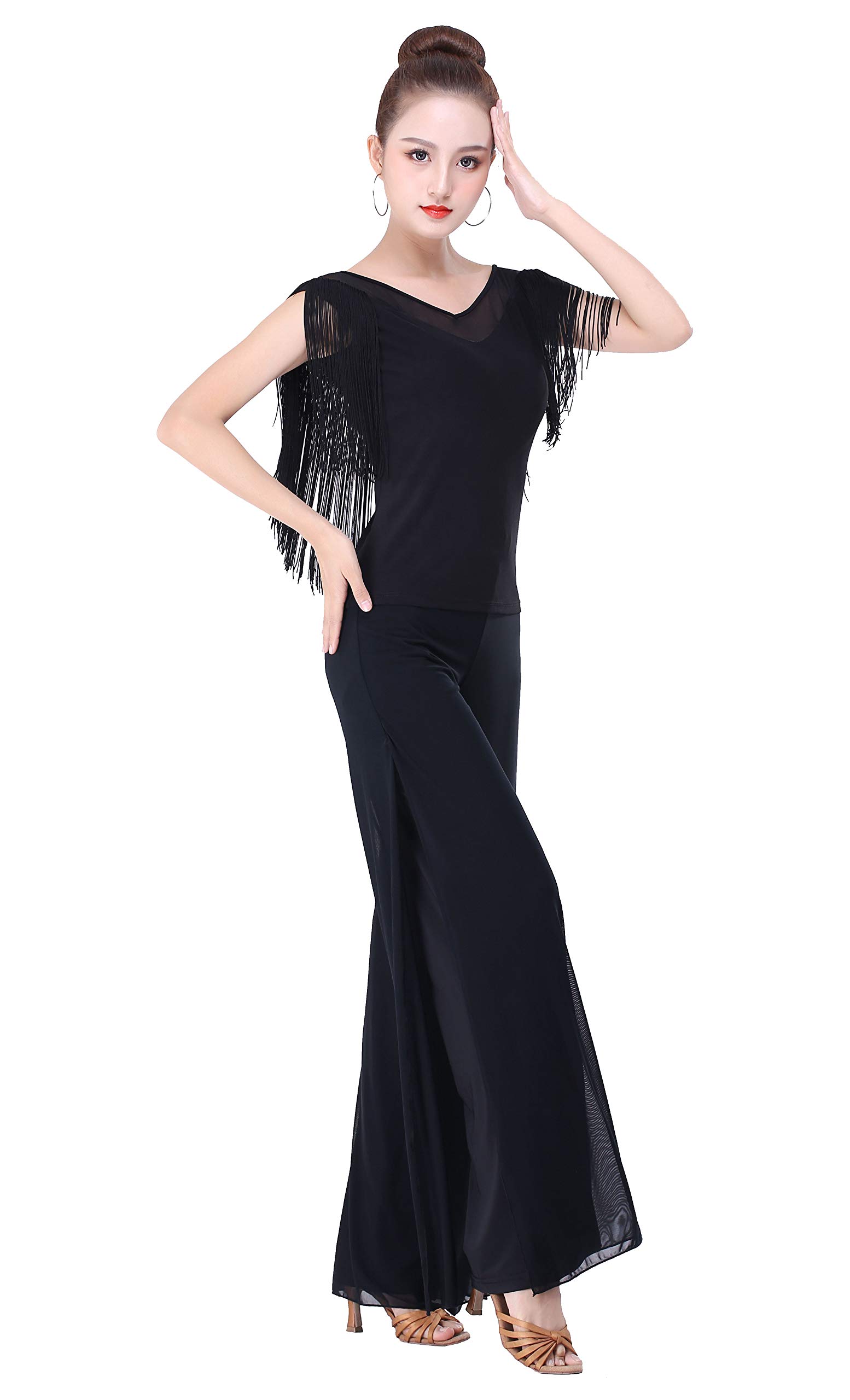 Women's Latin Ballroom Salsa Tango Dance Pants - Professional Practice & Performance Wear for Competition, Social Dancing & Dance Classes