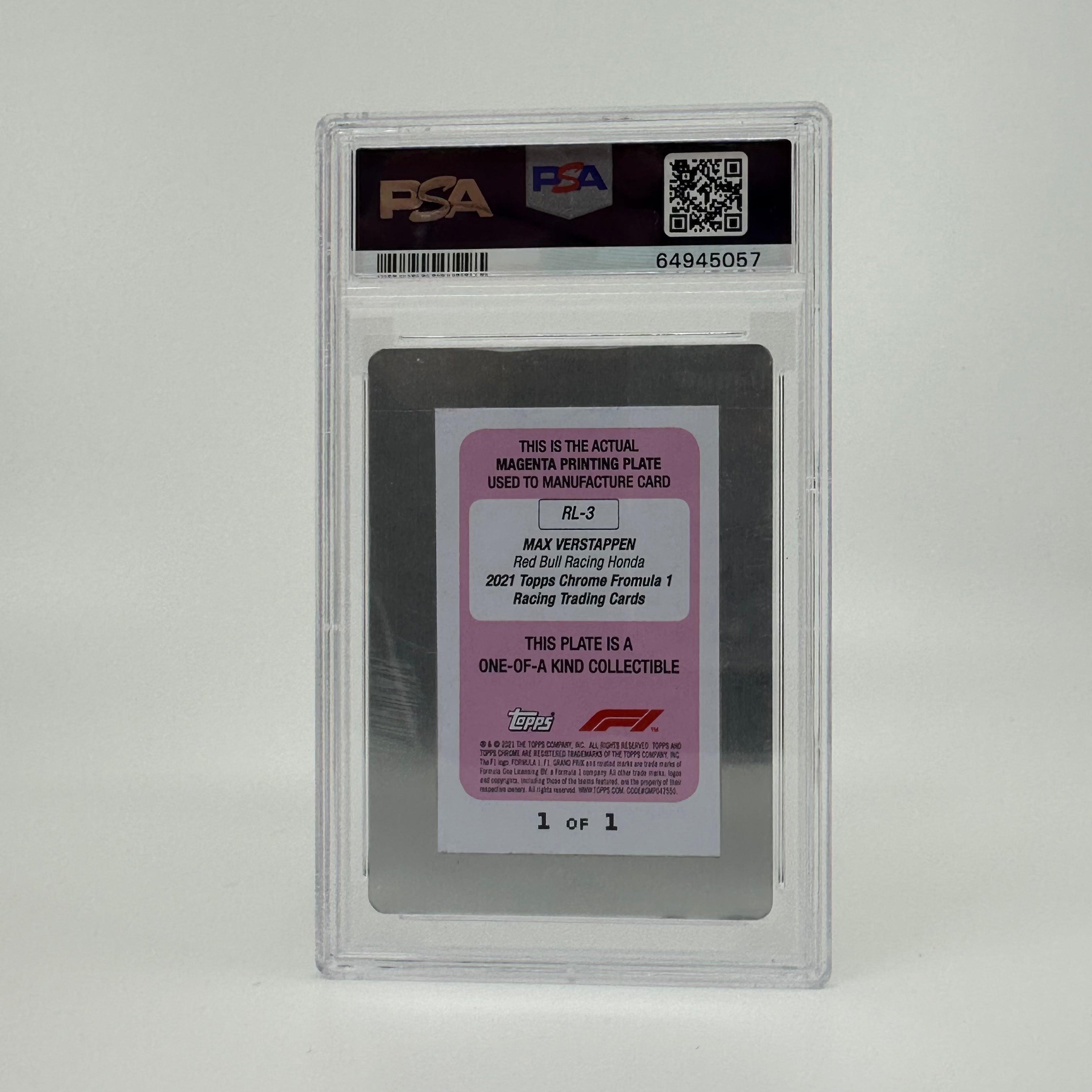 2021 Max Verstappen Chrome Redliners 1/1 Magenta Printing Plate - Rare Racing Collectible for F1 Fans & Sports Memorabilia Display