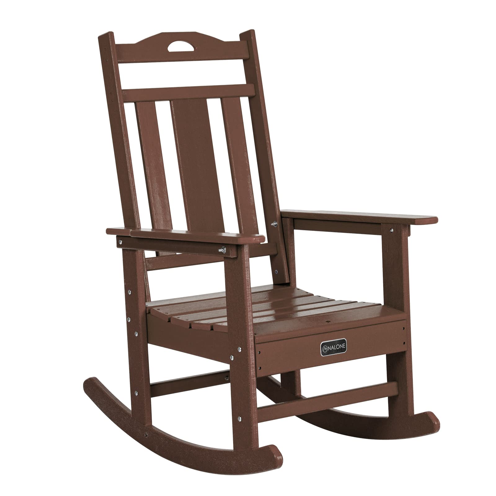 nalone Oversized All-Weather Resistant Outdoor Rocking Chair - Comfortable Porch Rocker for Adults, Durable Patio Furniture for Garden, Lawn & Backyard Relaxation (Brown)