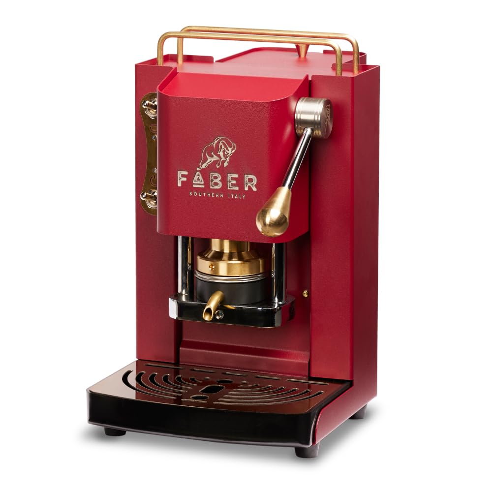 FABER Pro Mini Deluxe Coffee Machine | 44mm Single Serve Espresso Maker | Adjustable Brass Portafilter | Cherry Red | Perfect for Home & Office Use