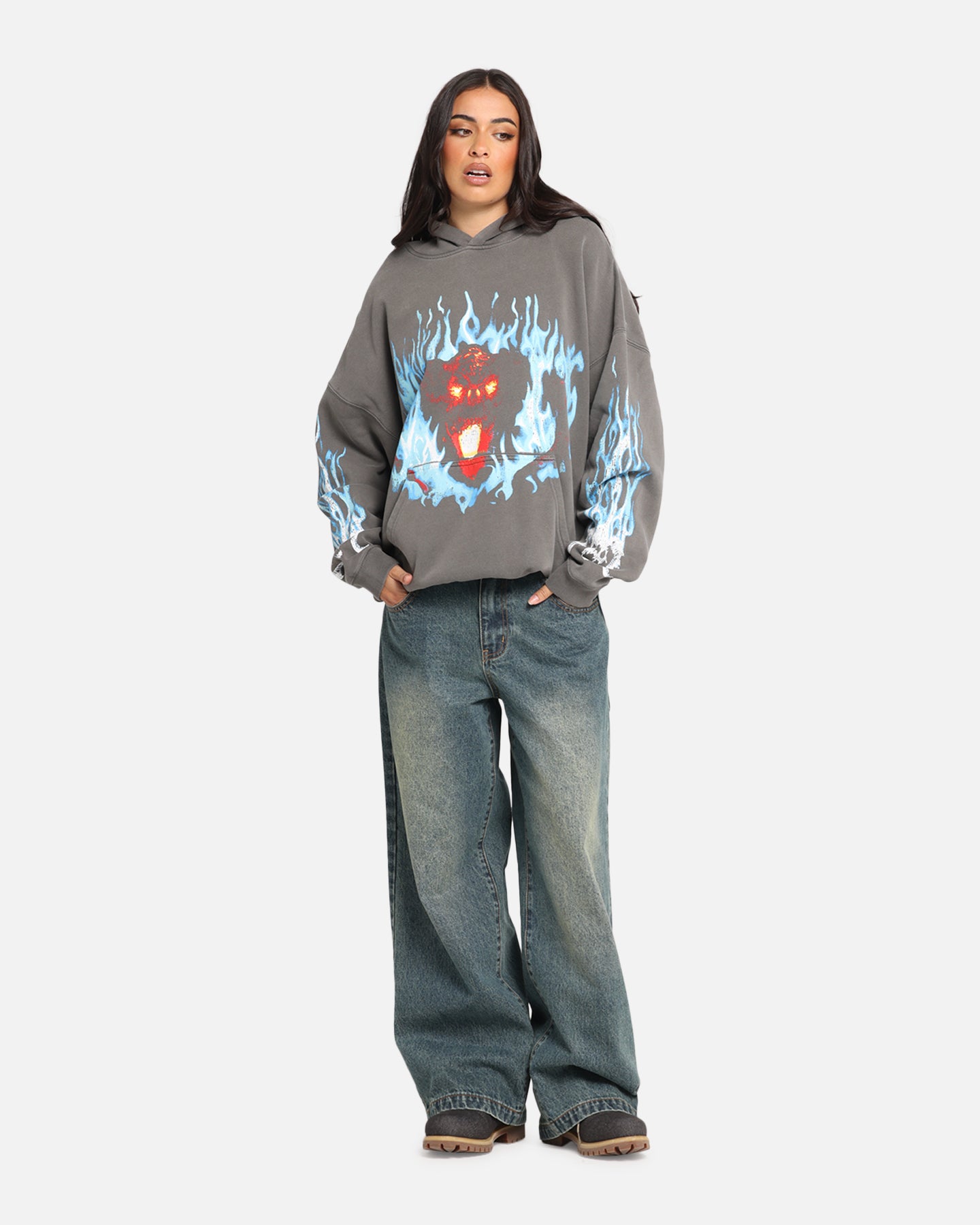 Premium Lord of The Rings Balrog Hoodie - Washed Charcoal - American Thrift - Fantasy Movie Merchandise - Perfect for Cosplay, Conventions & LOTR Fans
