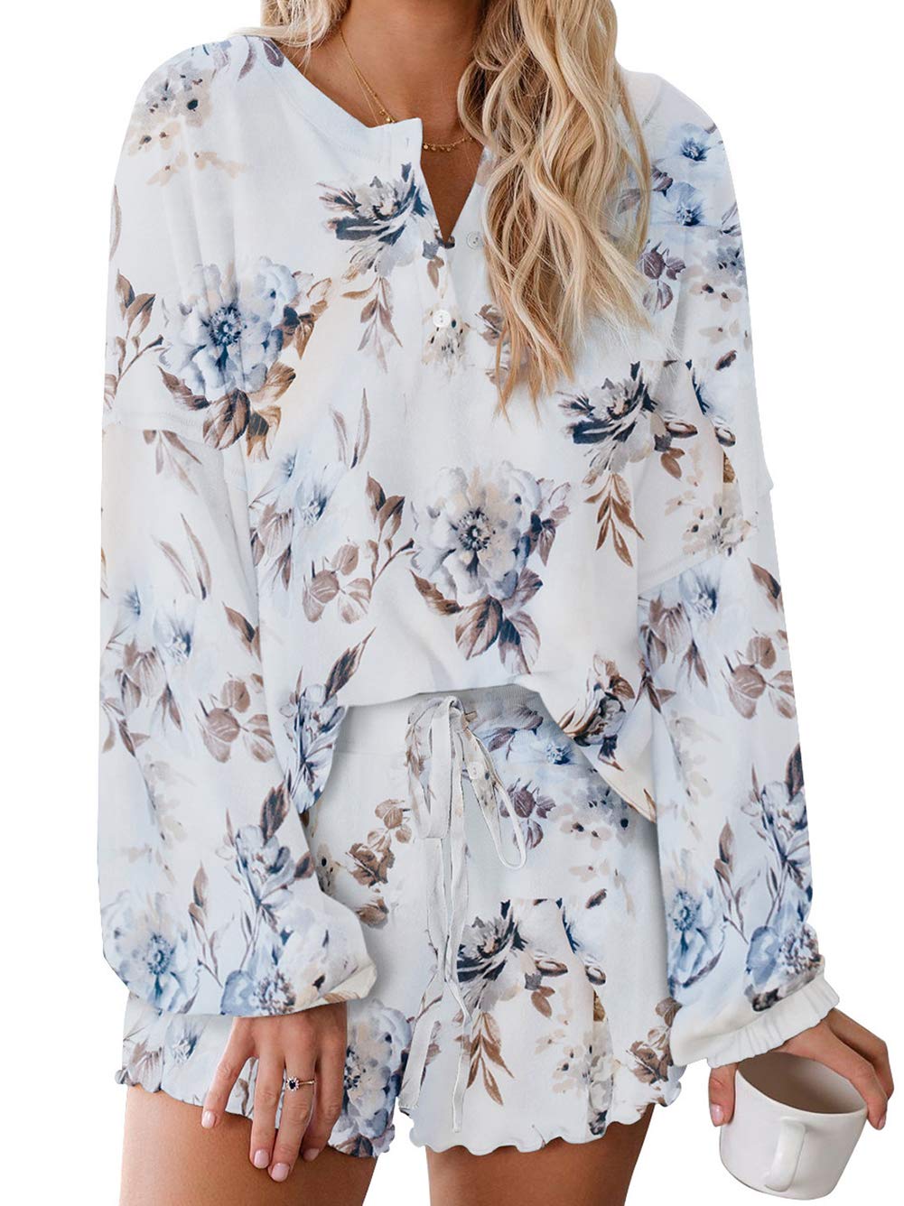 Bunanphy Women's Tie Dye Pajama Set - Long Sleeve & Shorts for Sleep & Lounge