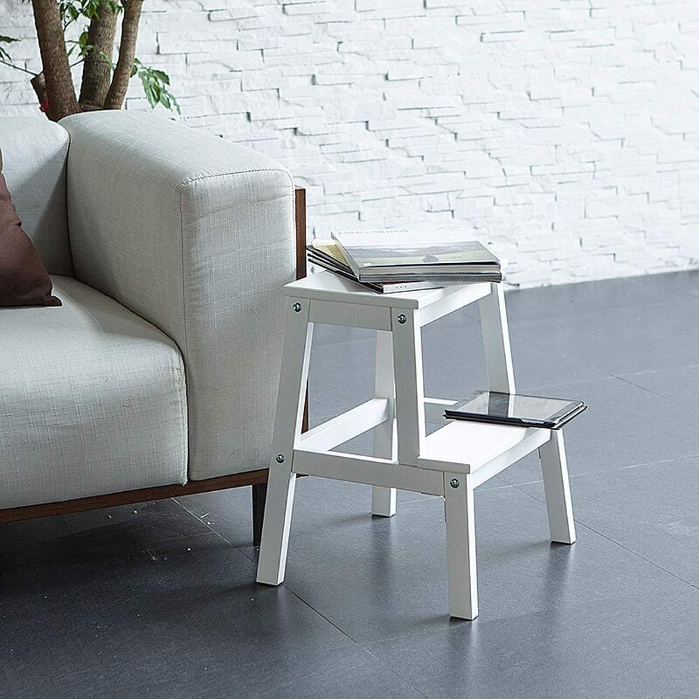 Lightweight Wooden 2-Step Ladder Stool, Portable Multipurpose Step Stool Chair with Fashionable Simple Design - White (M17N) | Perfect for Kitchen, Bathroom, and Home Organization