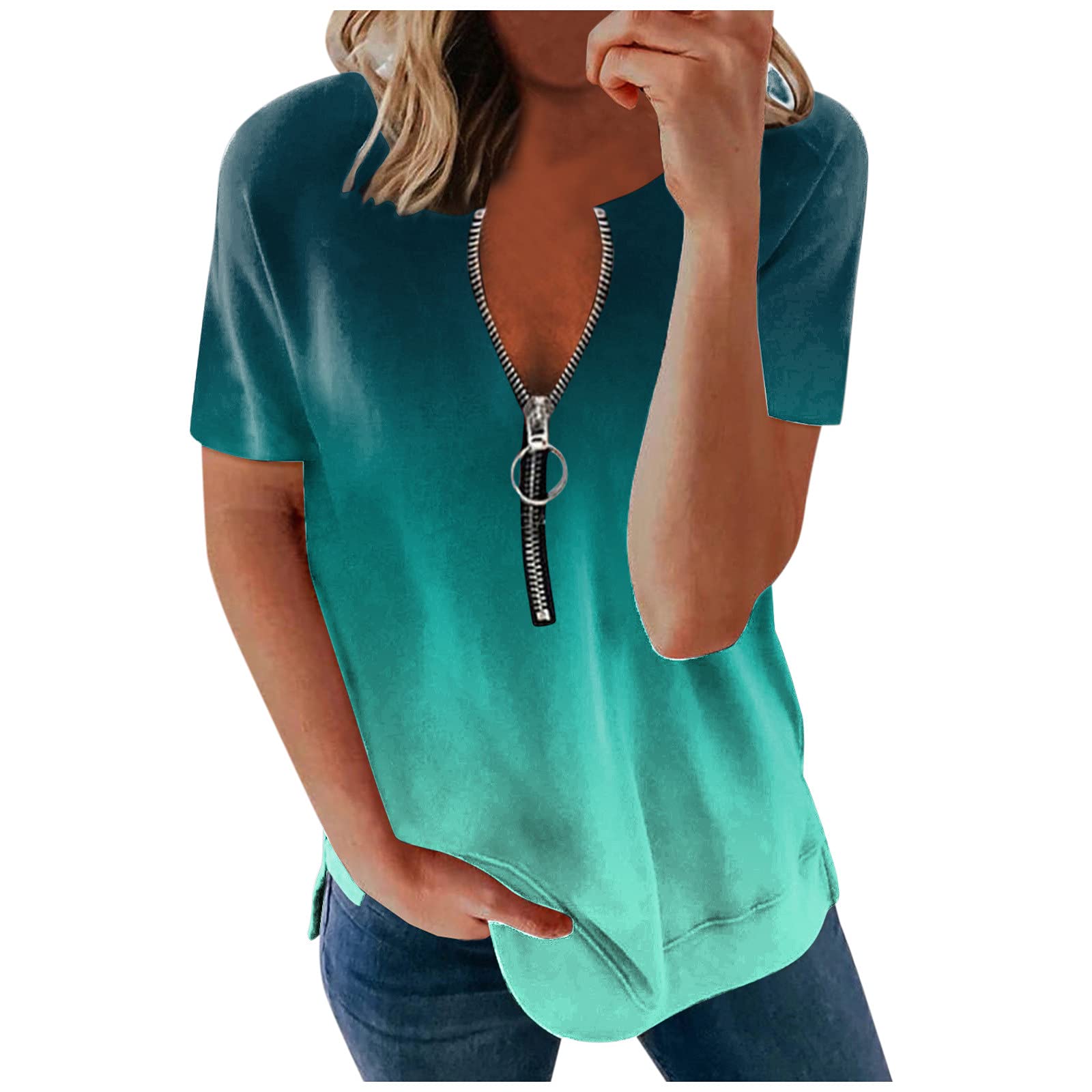 Women's Casual Summer Tops - V Neck Ruffle Short Sleeve T-Shirts & Tunic Blouses for Business & Everyday Wear | Perfect for Office, Outings & Vacation Outfits