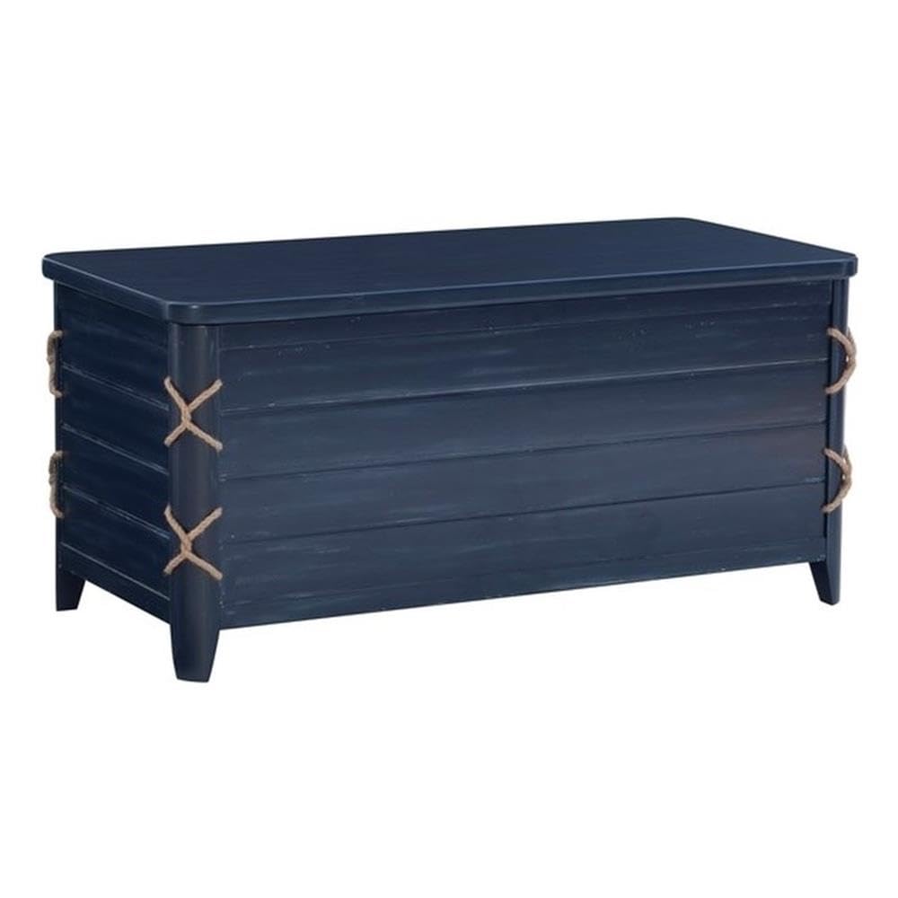 BOWERY HILL Modern Wood Rope Cedar Lined Storage Chest - Blue Decorative Trunk for Bedroom, Living Room & Nursery Organization | Rustic Home Decor Storage Solution