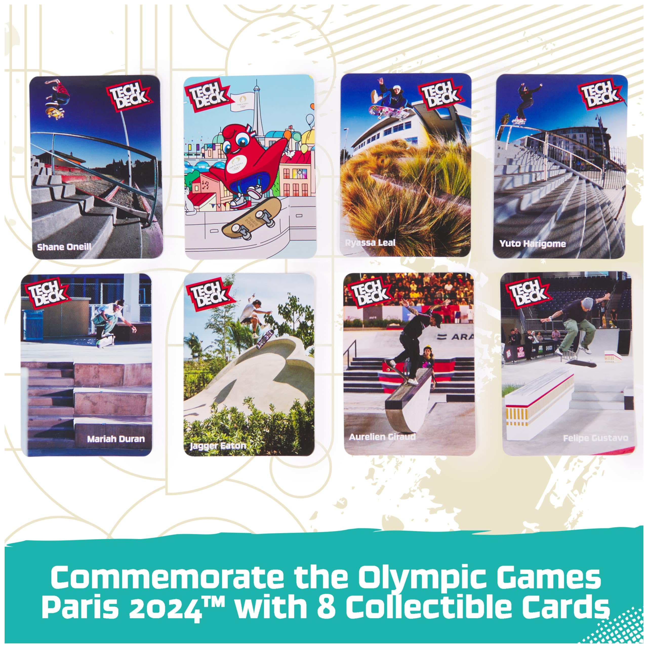 Tech Deck 8-Pack Fingerboards with Collectible Cards - Mini Skateboards for Kids 6+ | Olympic Games Paris 2024 Theme | Perfect for Skateboarding Enthusiasts & Collectors