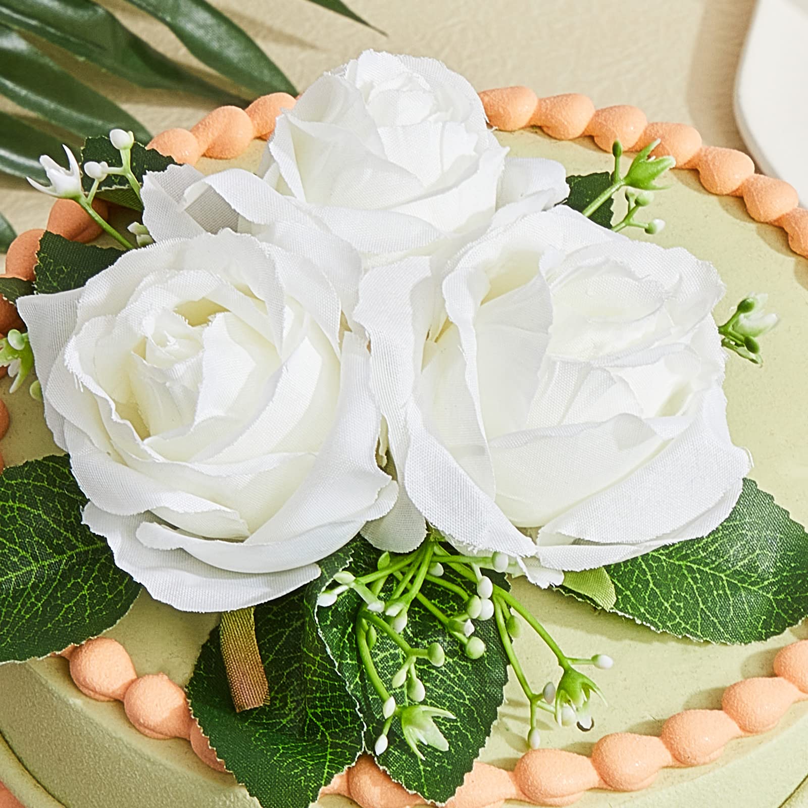 9-Piece Boho Floral Cake Topper Set - Eucalyptus Flower Decorations for Wedding, Birthday & Anniversary Cakes - Elegant White Cake Decor for Women's Parties & Special Events