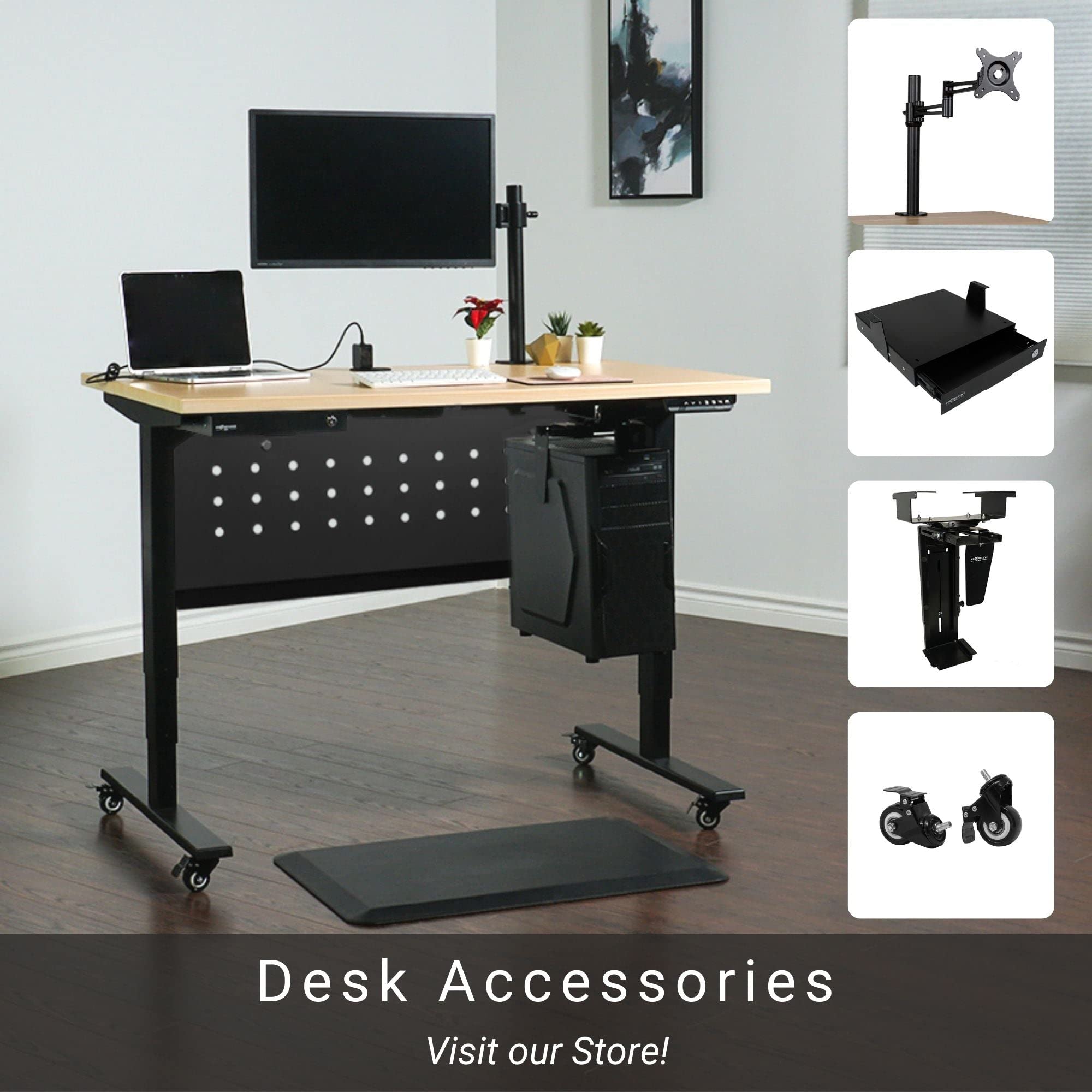 Progressive Automations Small Under Desk Mount Drawer for Electric Standing Desk - Black Metal Storage Organizer (DS-02-Black) | Perfect for Office Supplies, Documents & Stationery Organization