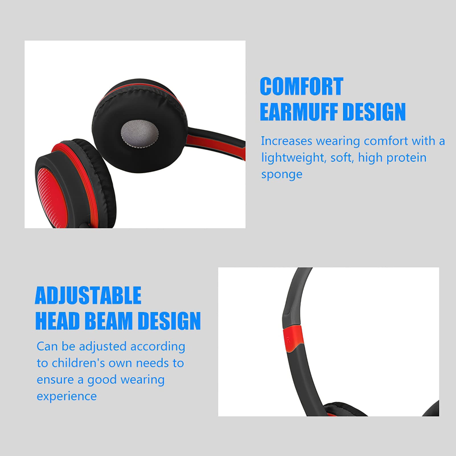 Beufee Kids Headphones with 85dB Volume Limit - Wired Over-Ear Noise Cancelling Headphones for Children, Hearing Protection (Black/Red) - Perfect for School, Travel & Online Learning
