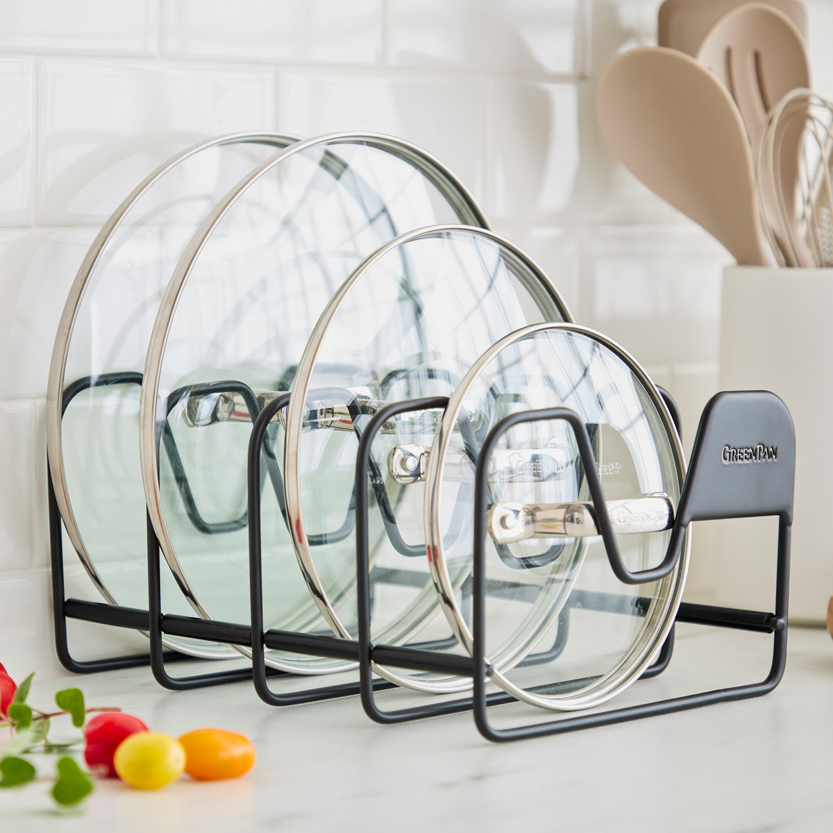 GreenPan Non-Stick Lid Organizer - Space Saving Kitchen Cabinet Organizer for Pots and Pans Lids - Perfect for Pantry, Drawer or Cabinet Storage (Set of 2)
