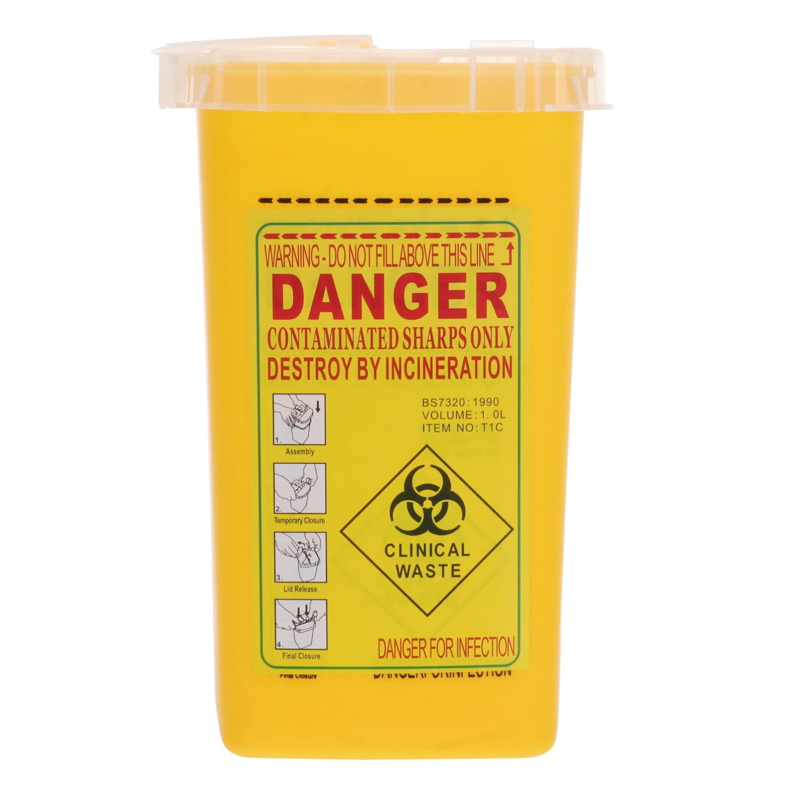 Sharps Disposal Container - Biohazard Needle & Syringe Disposal Box | Small Portable Medical Waste Bin for Travel, Home & Professional Use (Yellow) | Ideal for Hospitals, Clinics & Home Healthcare