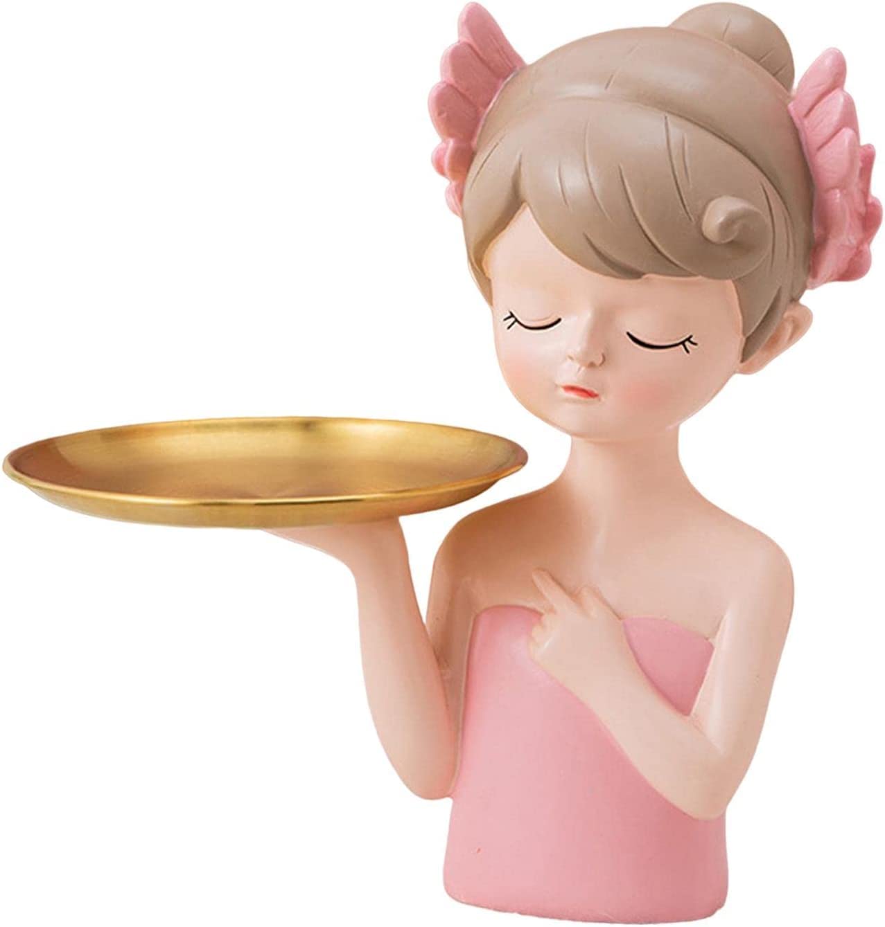 Modern Girl Figurine Tray - Elegant Jewelry & Trinket Storage Holder, Decorative Sculpture for Living Room, Bedroom, Office, Tabletop & TV Shelf - Pink | Perfect for Organizing Rings, Earrings & Small Accessories