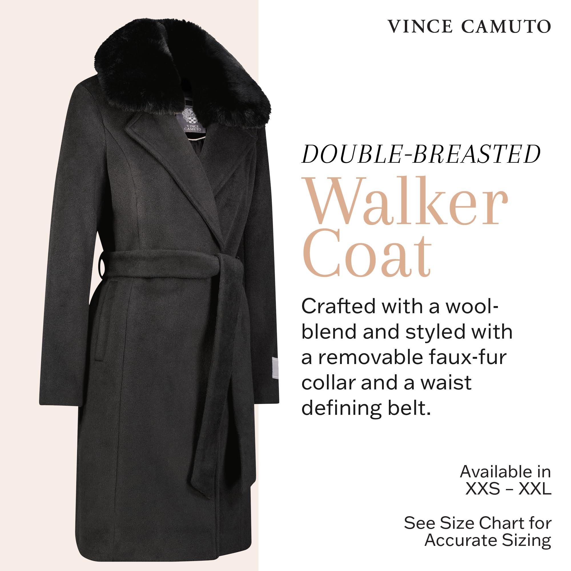 Vince Camuto Women's Wool Trench Coat - Winter Warm Peacoat & Dress Coat for Office, Parties & Formal Events - Stylish Outerwear for Cold Weather