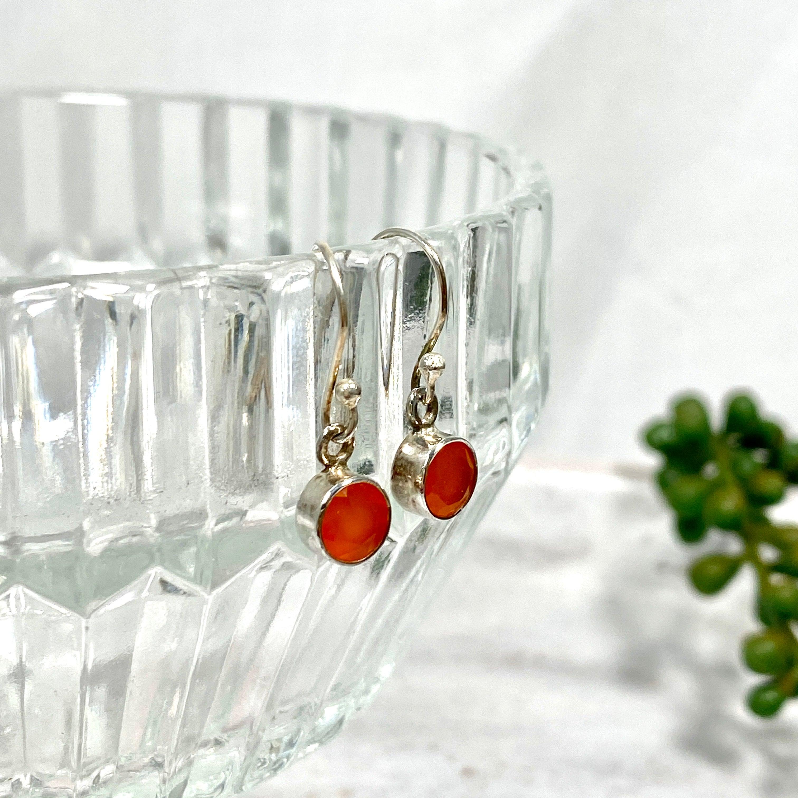 Natural Carnelian Gemstone Petite Circular Faceted Stud Earrings R2363 CRC - Elegant Jewelry for Women, Perfect for Daily Wear, Office & Special Occasions