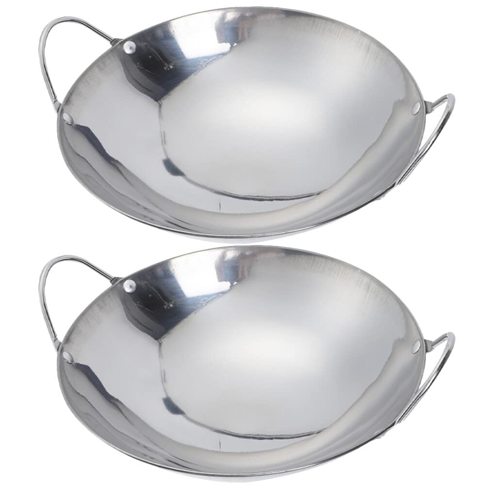 Happyyami 8-Inch Stainless Steel Wok Pan Set (2-Piece) - Nonstick Stir Fry Pan with Double Handles for Induction, Electric & Gas Stoves - Perfect for Asian Cooking, Stir-Frying, Deep Frying & Sautéing