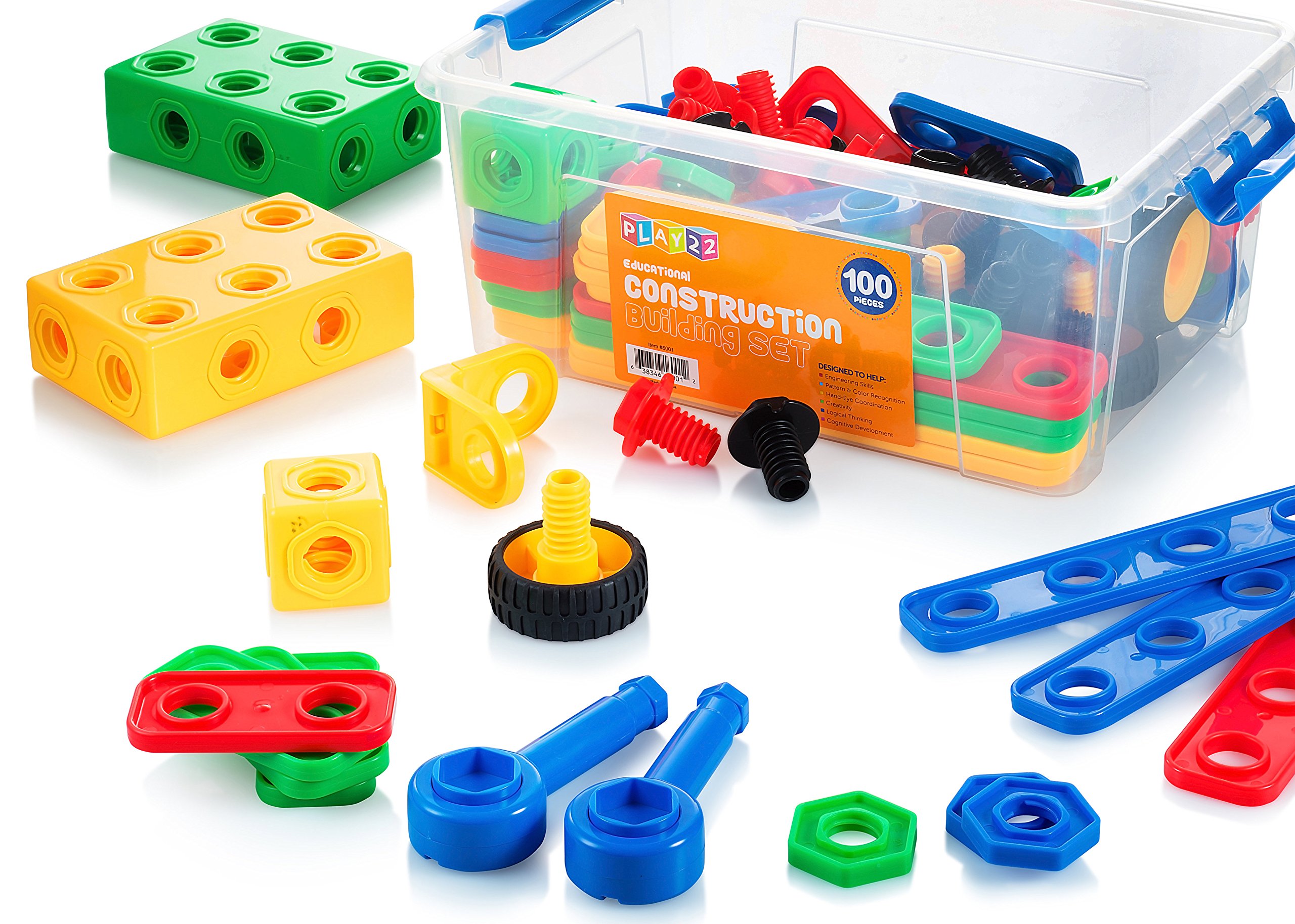 Play22 100-Piece STEM Building Blocks for Kids Ages 3-10 | Educational Construction Toy Set with Storage Box | Creative Learning Toys for Boys & Girls | Perfect for Classroom, Birthday Gifts & Indoor Playtime