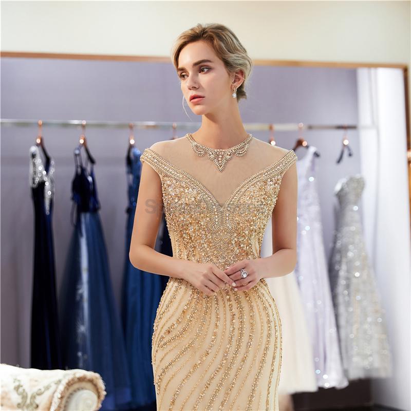 Elegant Gold Rhinestone Cap Sleeves Beaded Mermaid Evening Gown - Prom Dress for Women, Formal Party Dress, Wedding Guest Dress - Perfect for Homecoming, Prom Night, Cocktail Parties & Special Occasions