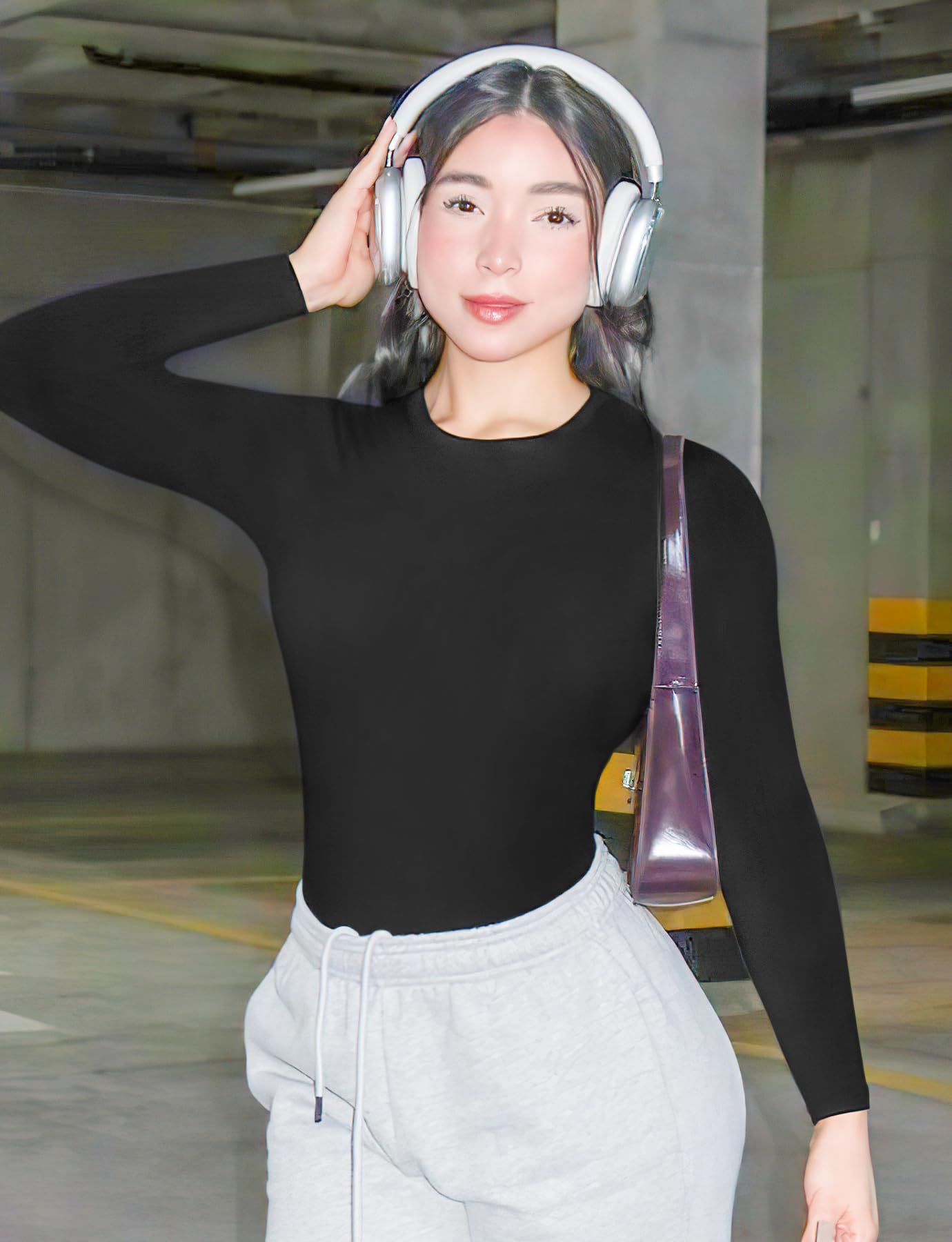 YEOREO Women's Long Sleeve Crew Neck T-Shirt - Y2K Fashion Double Lined Basic Top for Workout, Undershirt & Casual Wear | Perfect for Gym, Office & Everyday Outfits