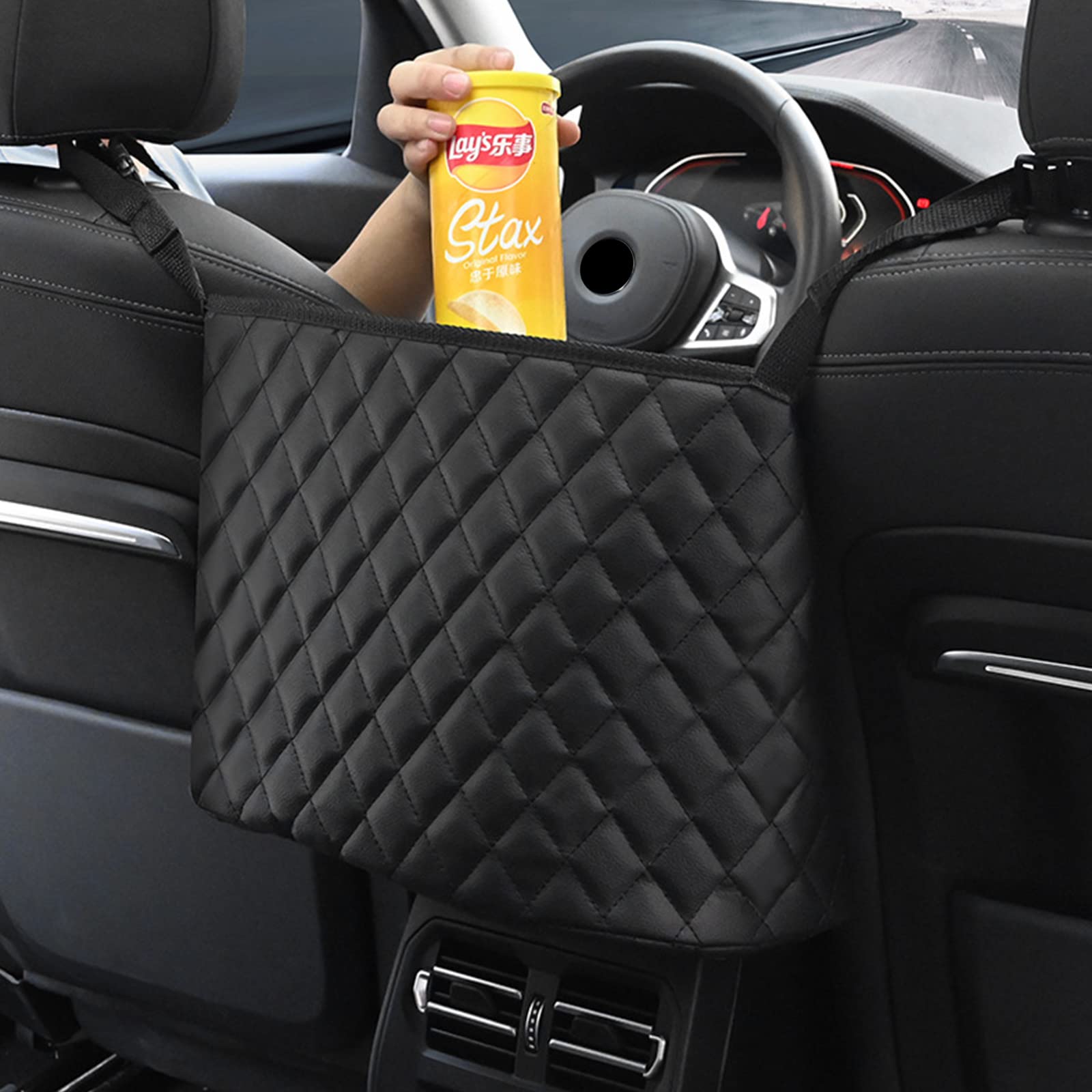 Godstate Car Seat Storage Organizer - Backseat Net Pocket for Purse, Handbag, Phone & Documents - Pet & Kid Barrier - Universal Car Organizer for Seats (Black) - Perfect for Road Trips, Family Travel & Daily Commute