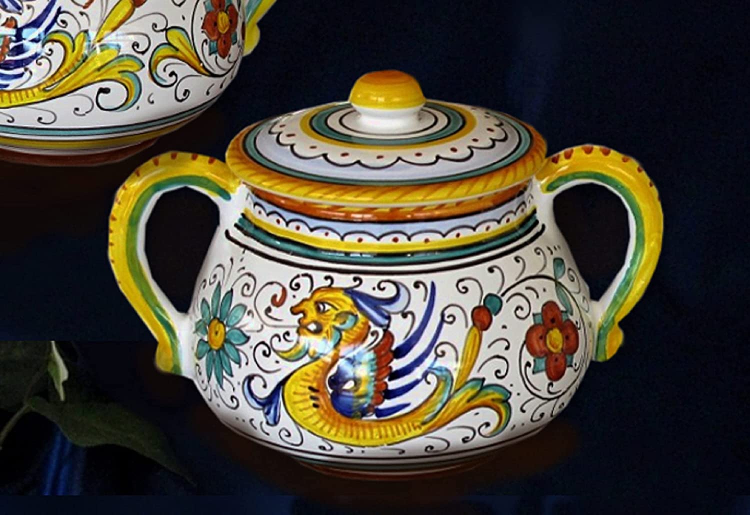 Deruta Italy by Gute | Handcrafted Raffaellesco Ceramic Sugar Bowl | Authentic Handpainted Italian Pottery Made in Deruta | Perfect for Tea Time, Coffee Service & Elegant Table Setting