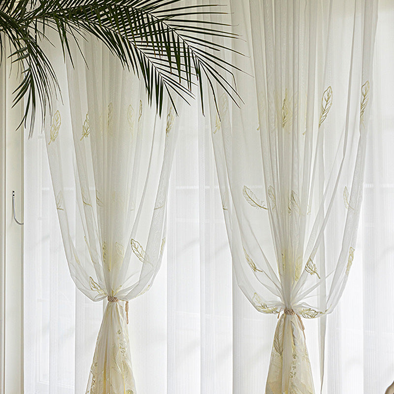 Roselyn Gauze Embroidery Sheer Custom Curtains - Elegant Lace Window Drapes for Living Room, Bedroom & Nursery - Light Filtering Privacy Sheers with Floral Embroidery Design