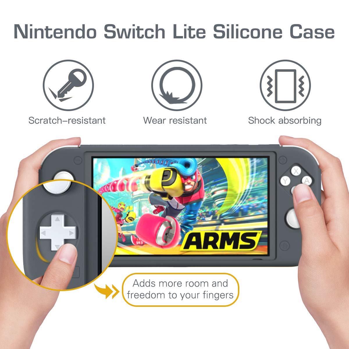 MoKo Silicone Protective Case for Nintendo Switch Lite - Shock-Absorption, Anti-Scratch & Non-Slip Cover (Gray) | Perfect for Gaming On-The-Go, Travel Protection & Everyday Use