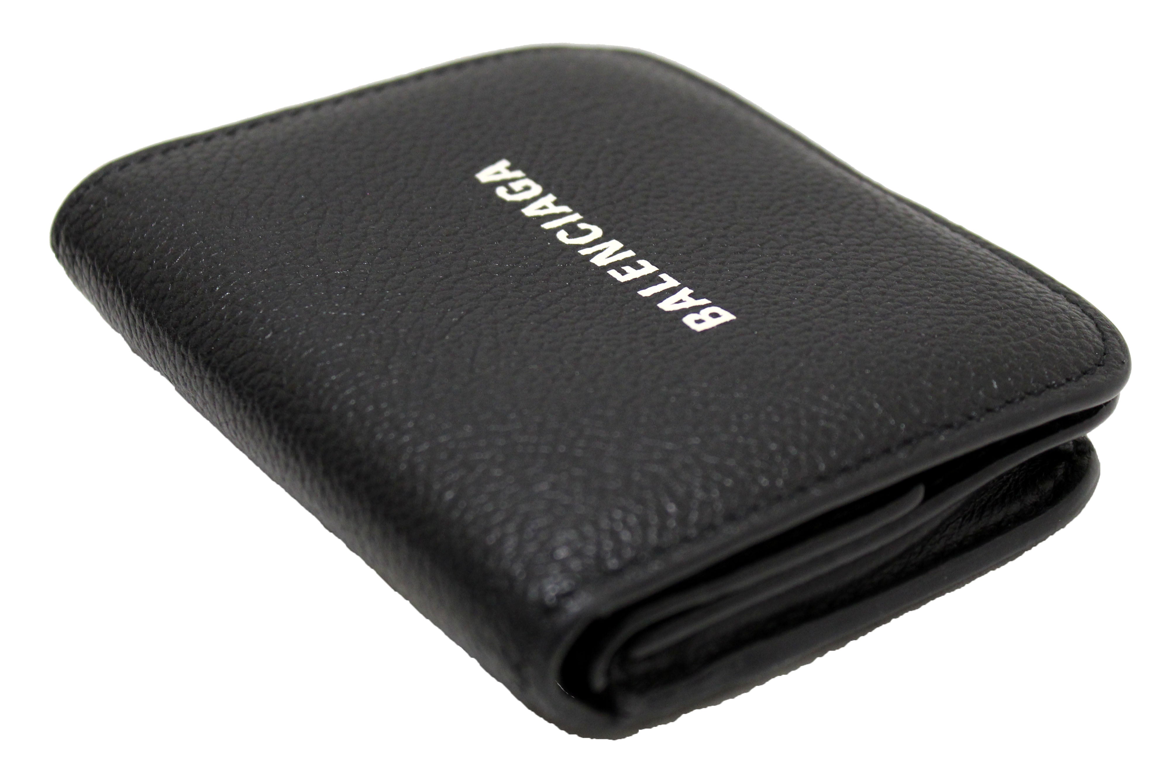 Authentic Balenciaga Black Grained Calfskin Leather Cash Mini Wallet for Women - Luxury Compact Card Holder for Everyday Use, Travel & Gifts