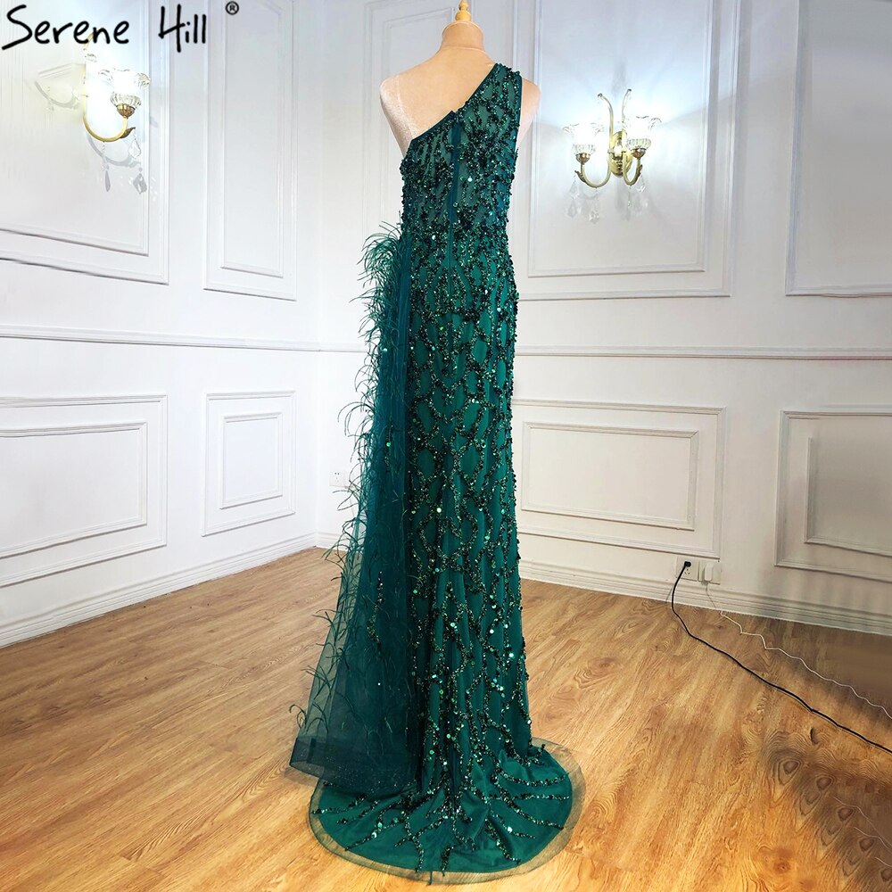 Elegant Mermaid Evening Dress with Beaded Feathers - One Shoulder Split Gown for Women 2025 | Perfect for Prom, Party & Special Occasions
