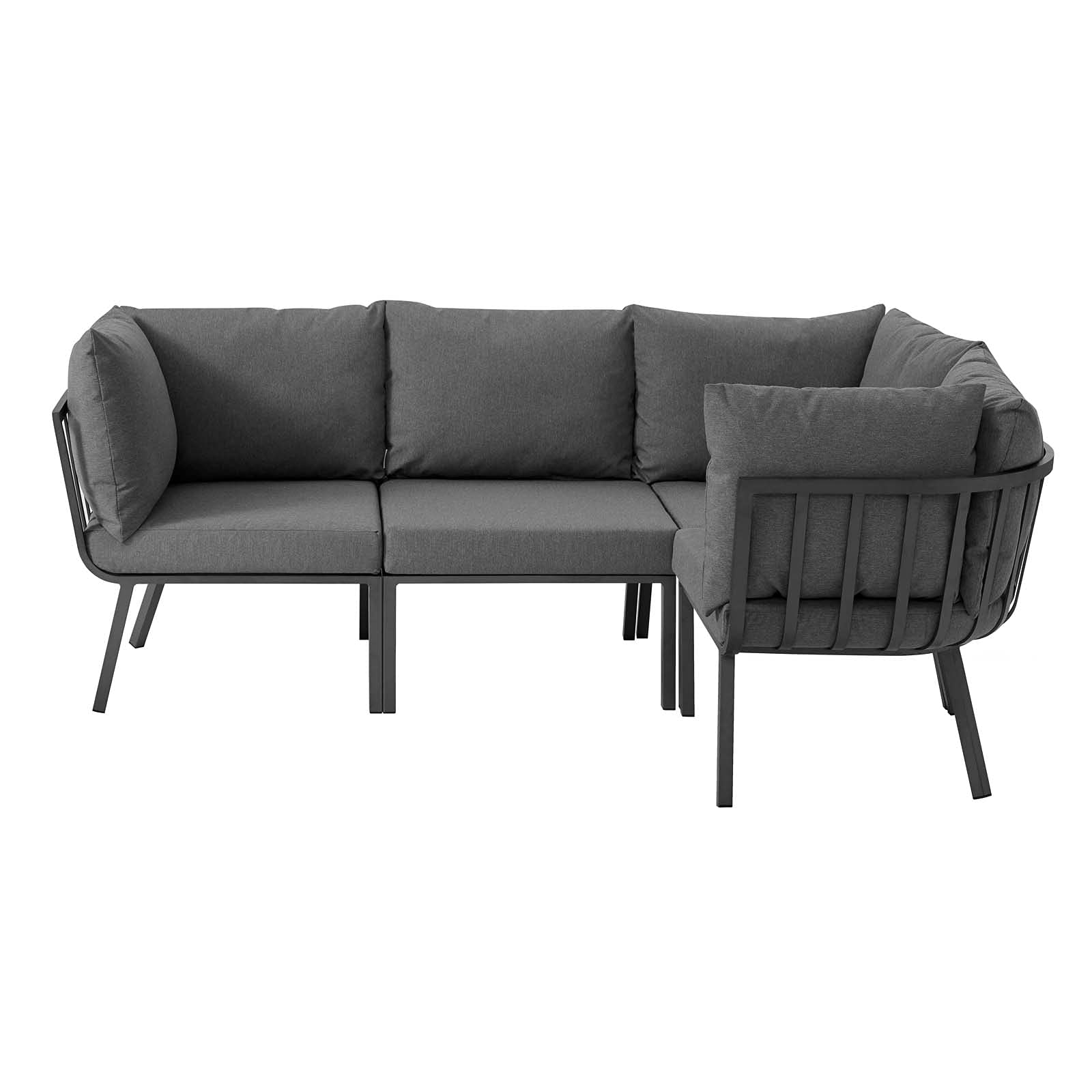 Modern Aluminum Lounge Sectional Sofa Chair Set, Grey Metal Outdoor Patio Furniture for Balcony, Bistro, and Garden Relaxation