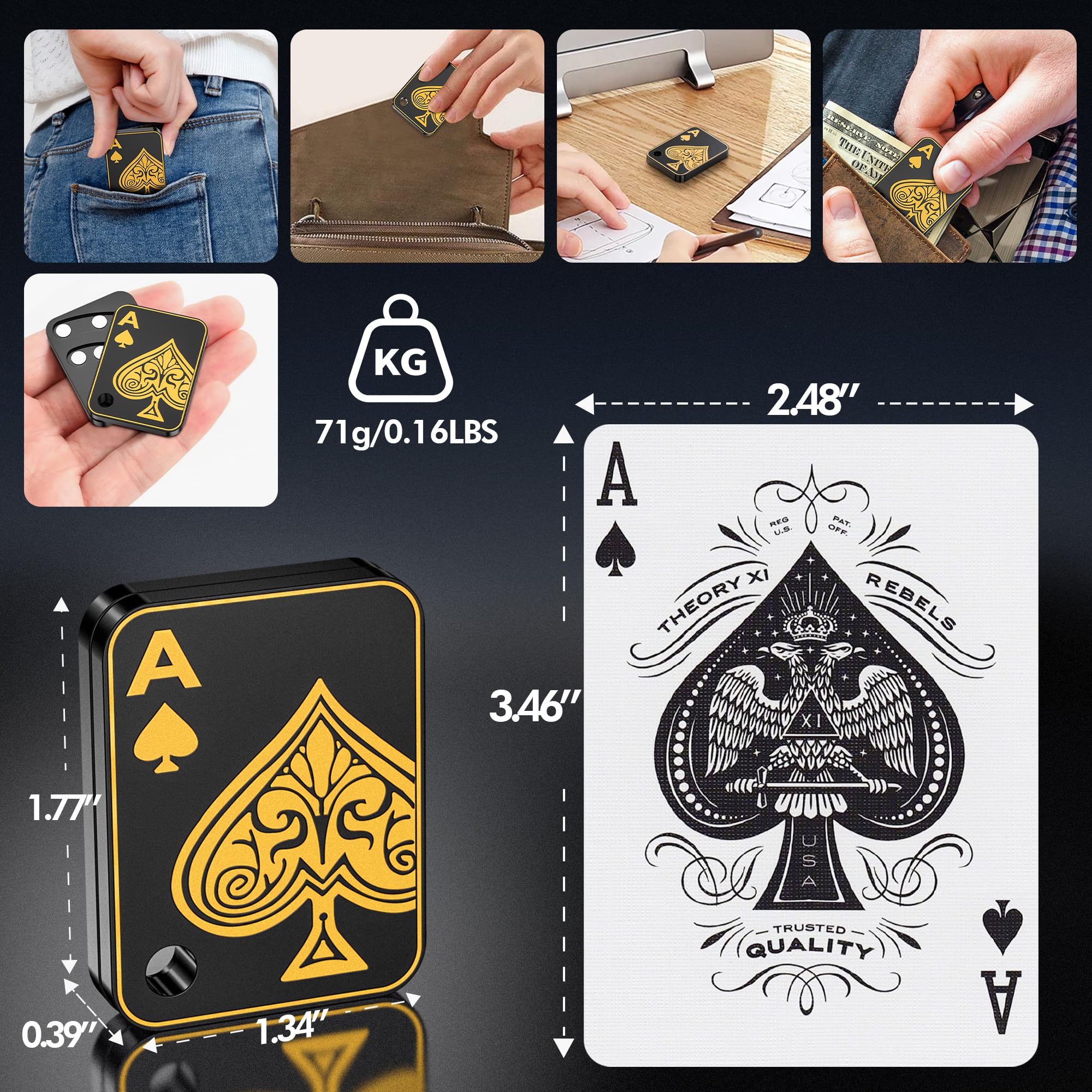 Metal Fidget Slider Toy for Adults - Magnetic Poker Push Card for Anxiety Relief, Stress Reduction & ADHD Focus - Cool EDC Desk Gadget for Office, Home & Travel (Black)