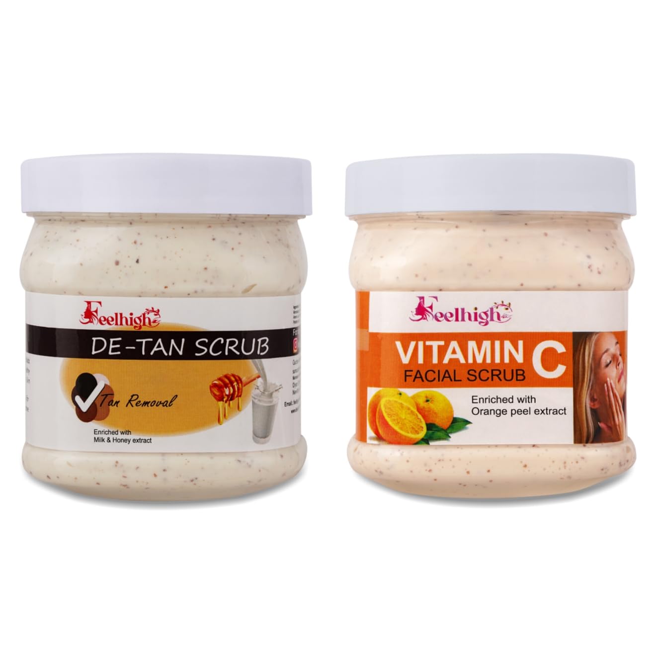 Tan Removal Face Scrub Combo - 500ml Milk & Honey Vitamin C Scrub + 500ml Orange Peel Extract Facial Scrub - Brightening Exfoliator for Men & Women - Perfect for Daily Skincare & Glowing Complexion