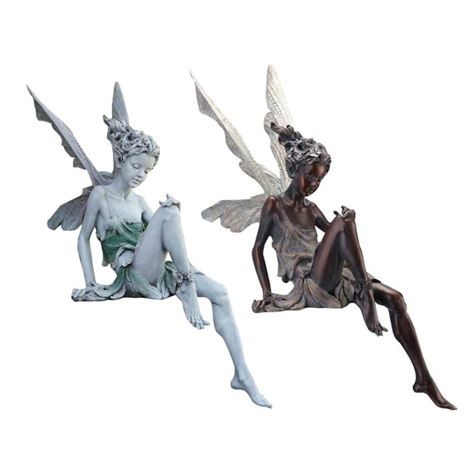 Elegant Black Resin Garden Sculpture - Flower Fairy Bending Sitting Statue for Outdoor Garden Decor, Yard Art & Patio Ornament | Perfect for Flower Beds, Lawn Decorations & Backyard Landscaping
