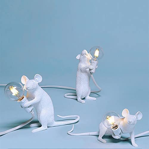 LED Resin Mouse Desk Lamp - Cute Animal Night Light for Kids Bedroom, Study Room & Home Decor - Perfect Gift for Children, Creative Desk Light for Bedside, Office & Dorm Room (White, Crouching Pose)