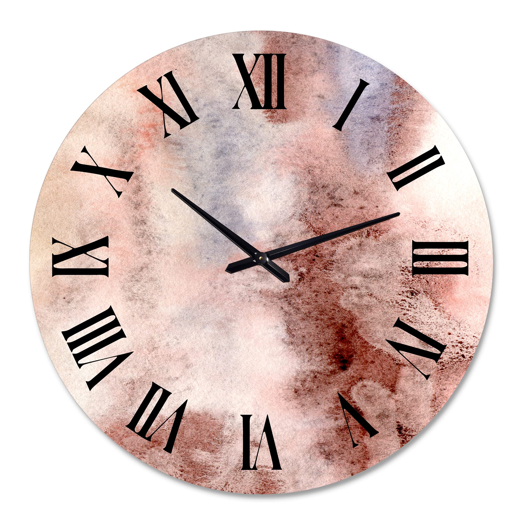 Pastel Abstract Wall Clock with Blue Pink & Dark Red Spots - Large Modern Fractal Design for Bedroom, Living Room, Office Decor | Silent Non-Ticking Home & Office Décor