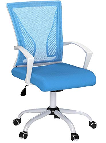Zuna Mid-Back Office Task Chair - Ergonomic Mesh Back Support Desk Chair with Adjustable Height & Lumbar Support (White/Blue) - Perfect for Home Office, Workstation & Computer Desk