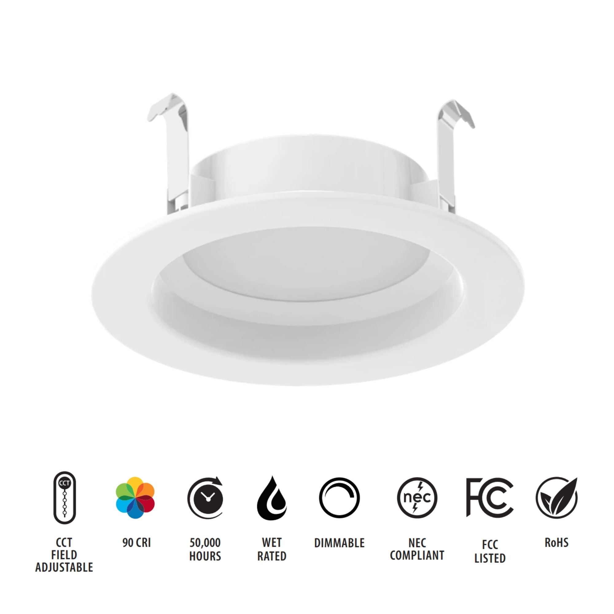 4 Inch R34 Retrofit LED Recessed Can Light - 700 Lumens, CCT Adjustable (2700K-6500K), Round Smooth Trim - Perfect for Kitchen, Living Room & Bedroom Lighting