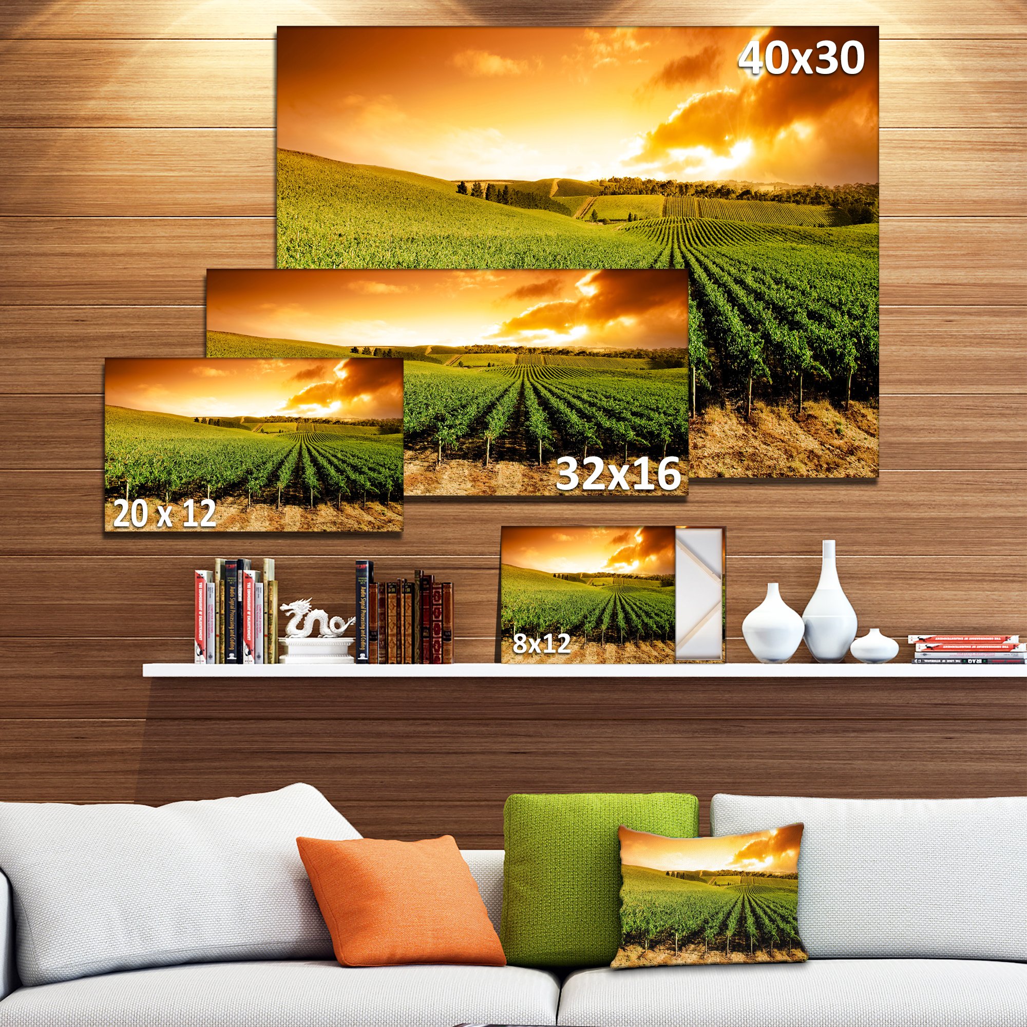 Stunning Sunset Vineyard Panorama Wall Art - Extra Large Landscape Canvas Print for Living Room, Bedroom & Office Decor