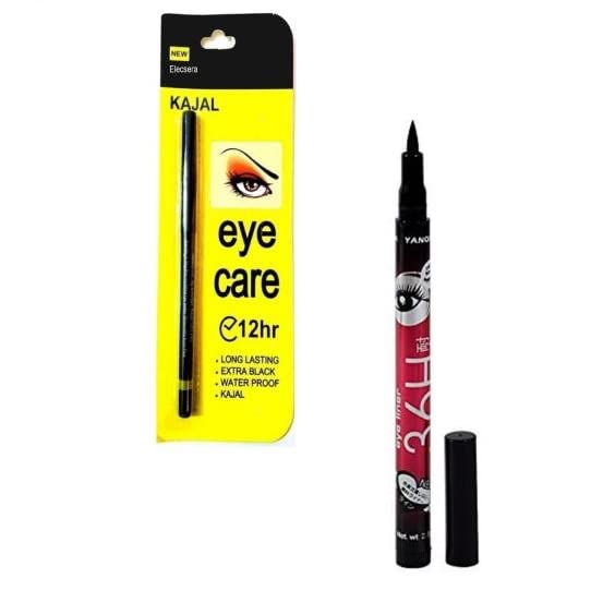 Elecsera Long-Lasting 36-Hour Kajal Eyeliner & Sketch Pen Set (2-Piece) - Smudge-Proof & Waterproof for All-Day Wear, Perfect for Makeup Artists & Everyday Use