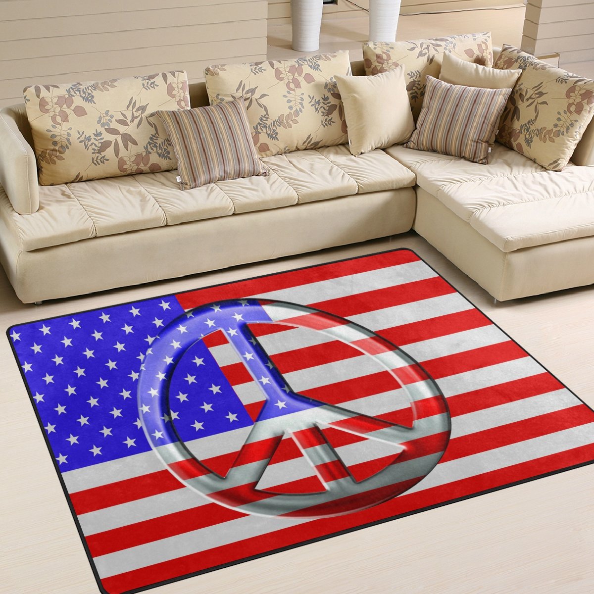 ALAZA American Flag United States Peace Sign Area Rug - 5'3