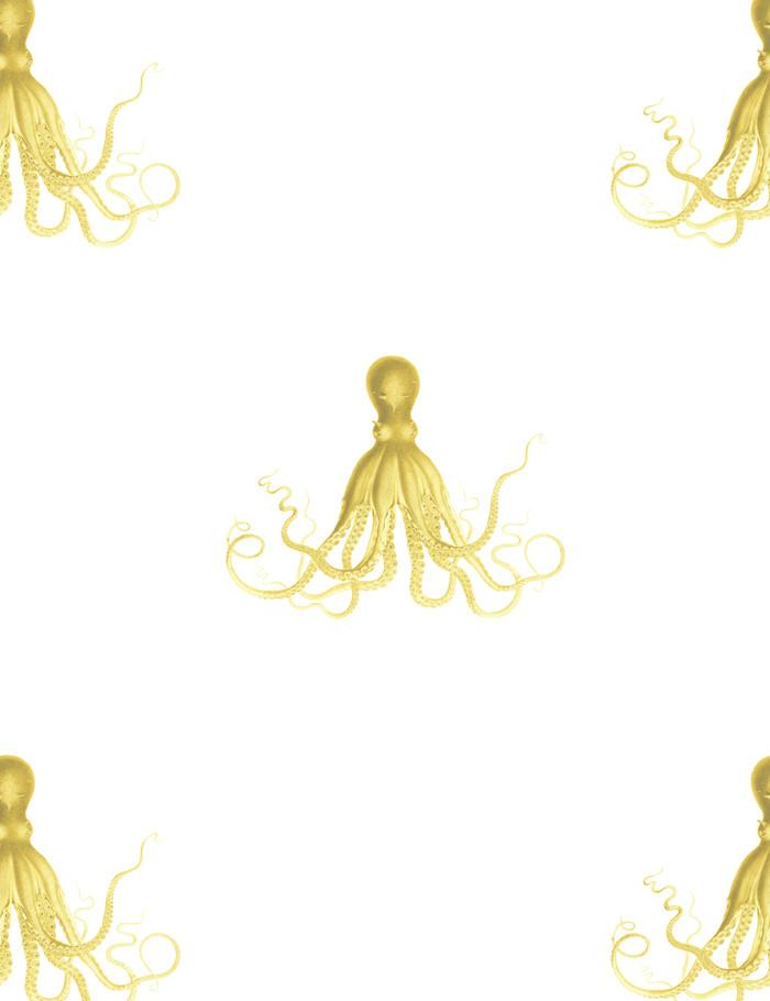 George The Octopus Yellow Wallpaper by Wallshoppe - Playful Octopus Design for Kids Rooms, Nursery & Coastal Themed Decor