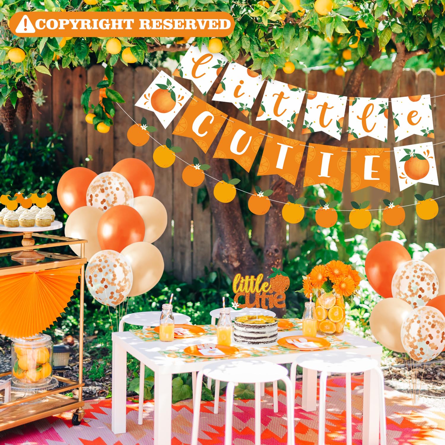 Little Cutie Baby Shower & Birthday Party Decorations Kit - Orange Citrus Theme Banner, Cake Topper, Cupcake Toppers, Confetti & Balloons for Tangerine Baby Showers or Clementine Birthday Parties - Perfect for Gender Reveals, 1st Birthdays & Nursery Decor