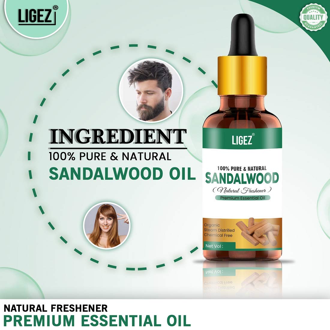 Ligez Sandalwood Essential Oil 30ml - 100% Pure & Natural Aromatherapy Oil for Relaxation, Meditation & Skin Care